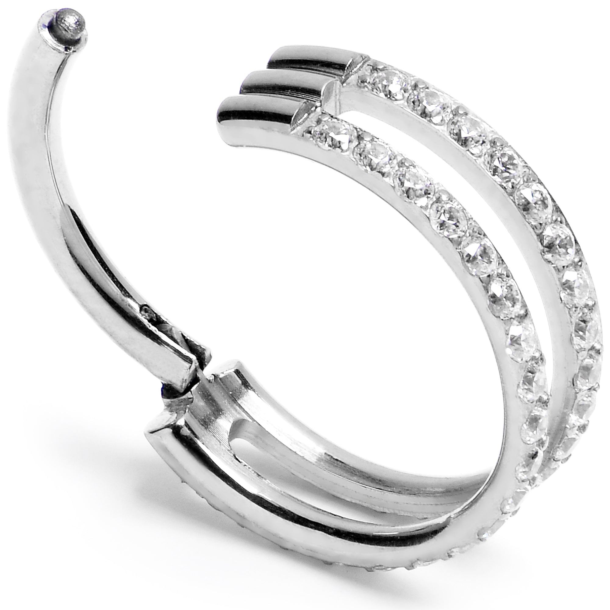 16G 3/8 Cubic Zirconia ASTM F-136 Implant Grade Titanium Double Hinged Segment Ring