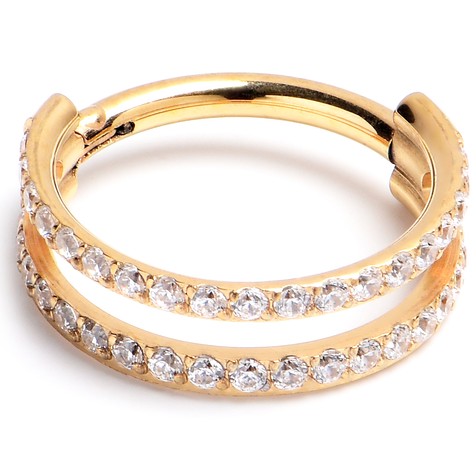 16G 3/8 Cubic Zirconia Gold PVD ASTM F-136 Implant Grade Titanium Double Hinged Segment Ring