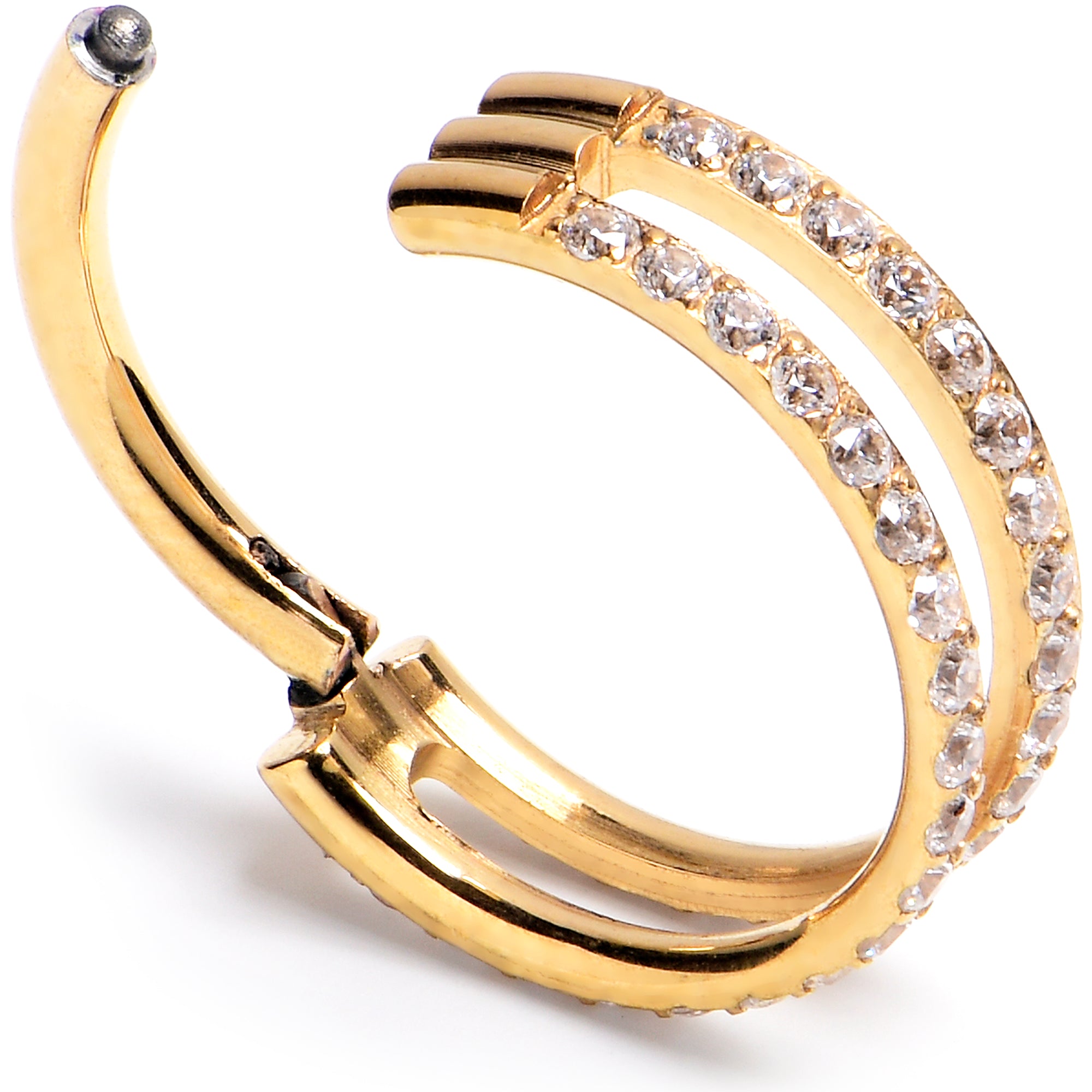16G 3/8 Cubic Zirconia Gold PVD ASTM F-136 Implant Grade Titanium Double Hinged Segment Ring