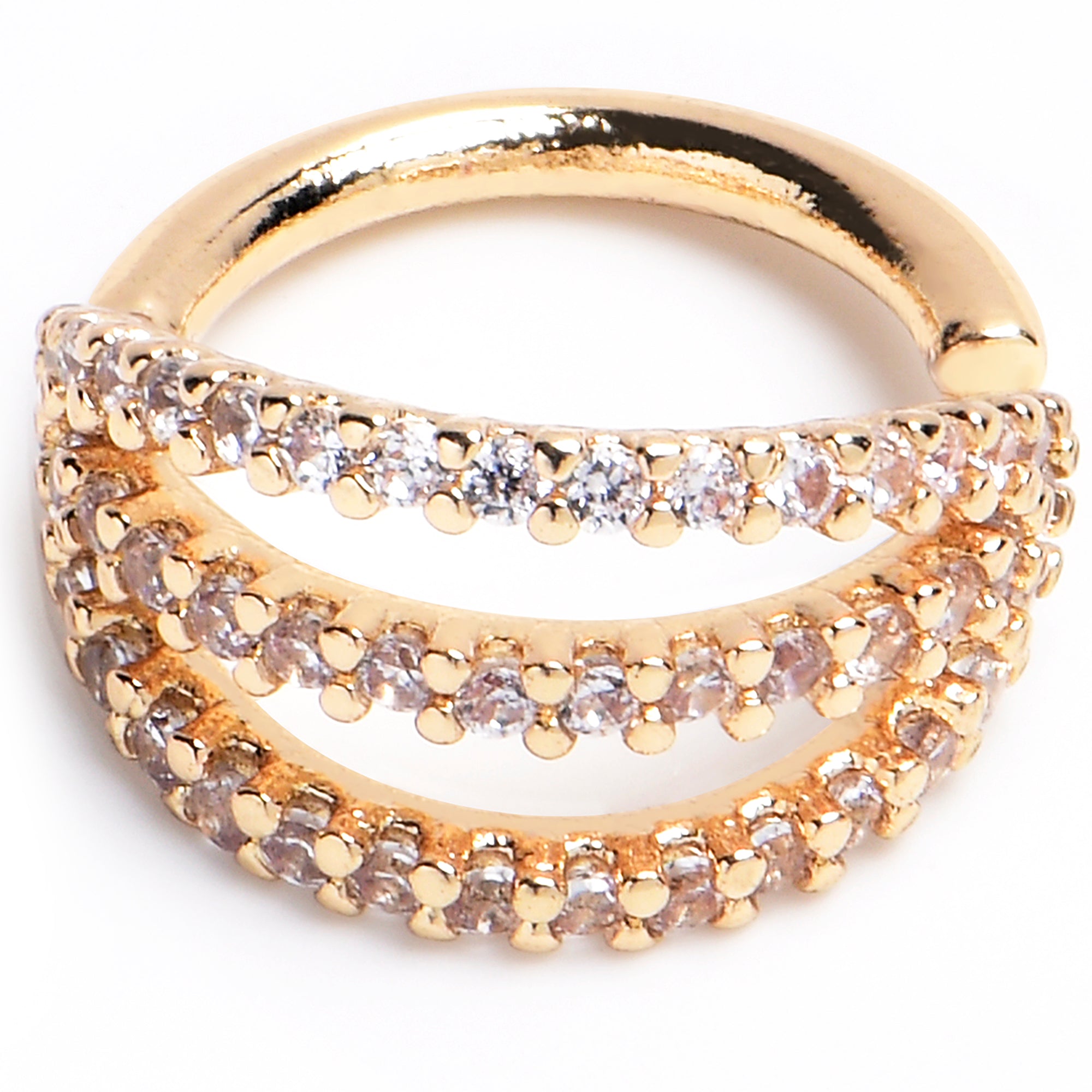 16G 5/16 Clear CZ Gem Gold Tone Faux Triple Hoop Closure Ring