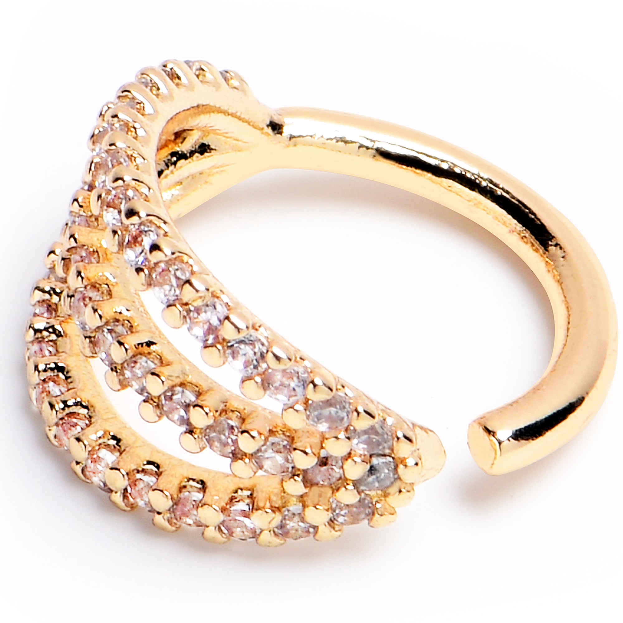 16G 5/16 Clear CZ Gem Gold Tone Faux Triple Hoop Closure Ring