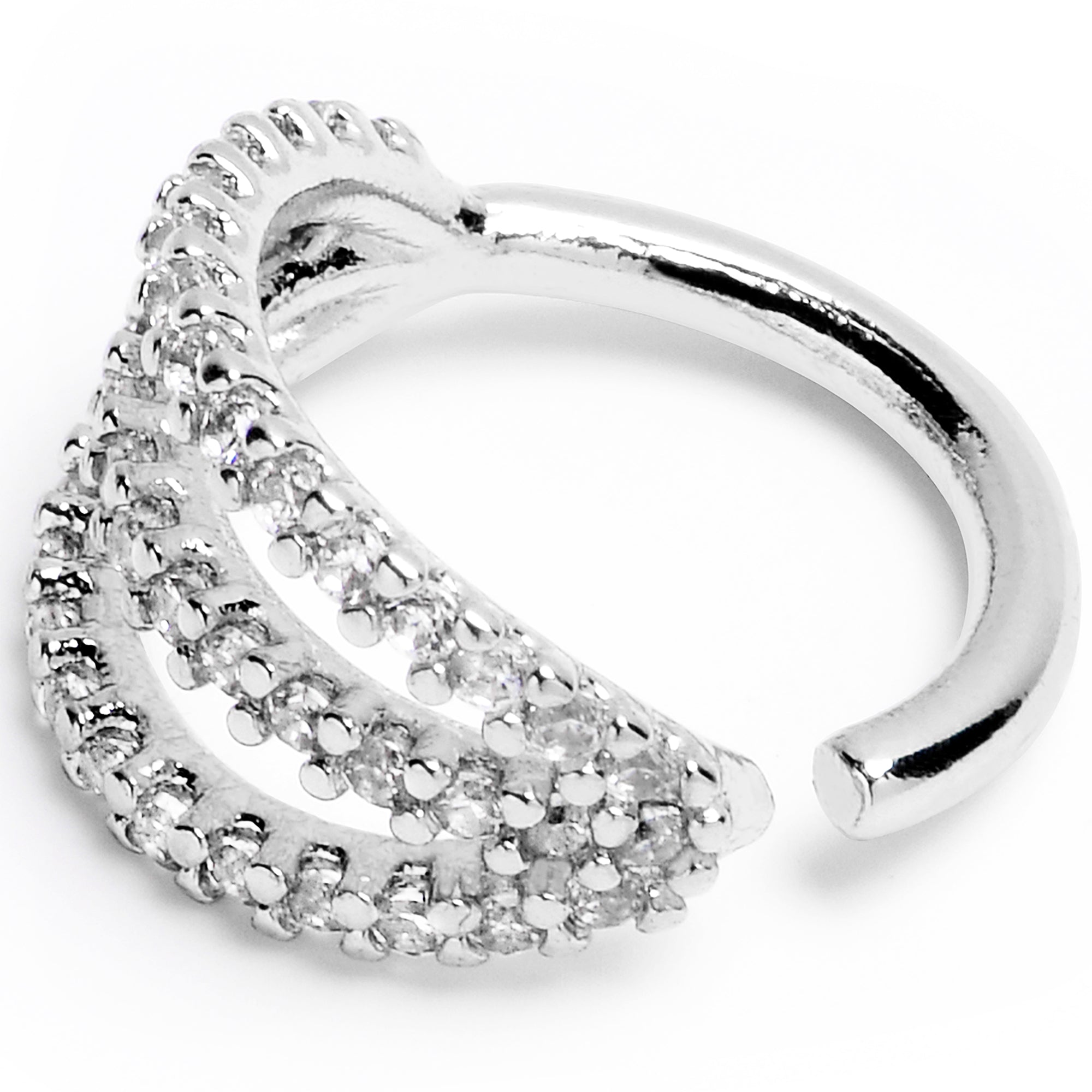 16G 5/16 Clear CZ Gem Faux Triple Hoop Closure Ring