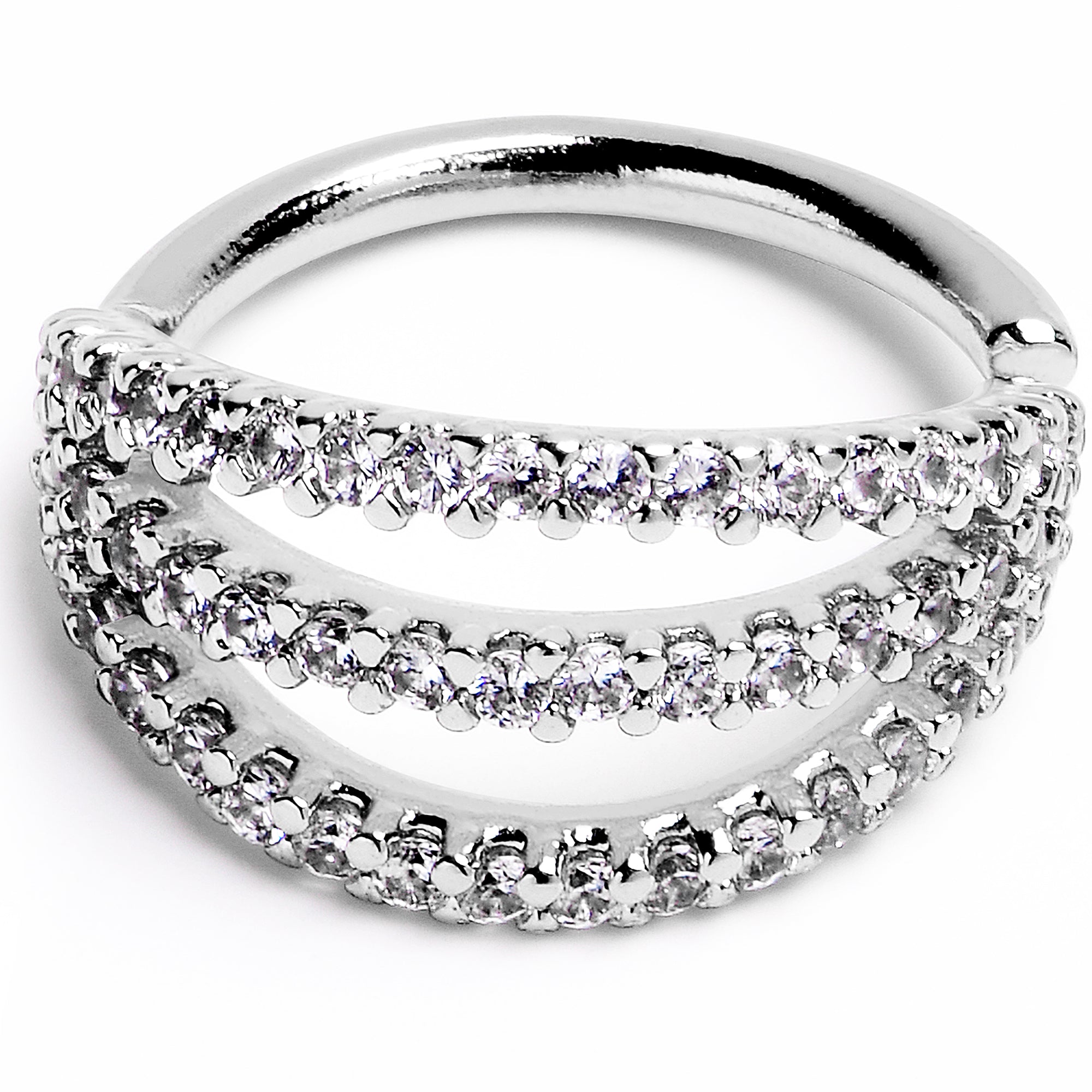 16G 3/8 Clear CZ Gem Faux Triple Hoop Closure Ring