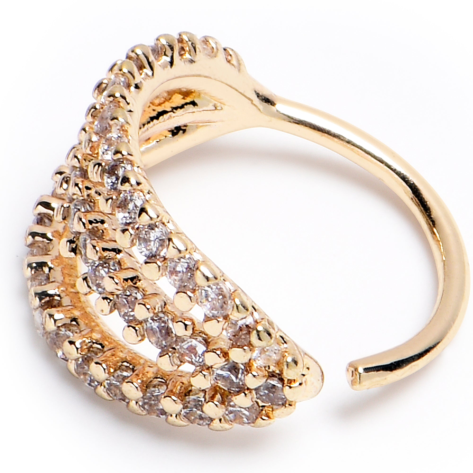 20G 5/16 Clear CZ Gem Gold Tone Faux Triple Hoop Nose Hoop