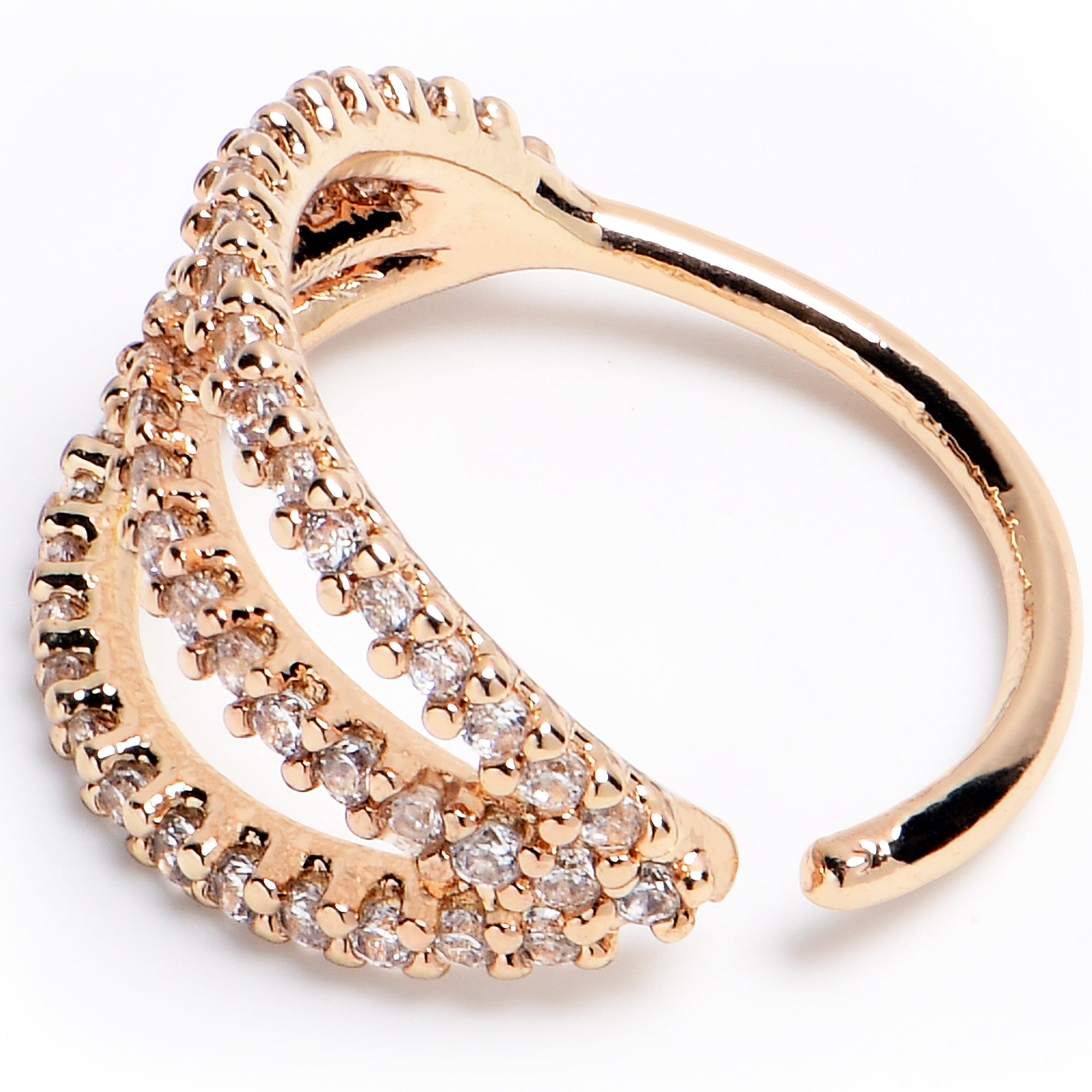 20G 3/8 Clear CZ Gem Gold Tone Faux Triple Hoop Nose Hoop