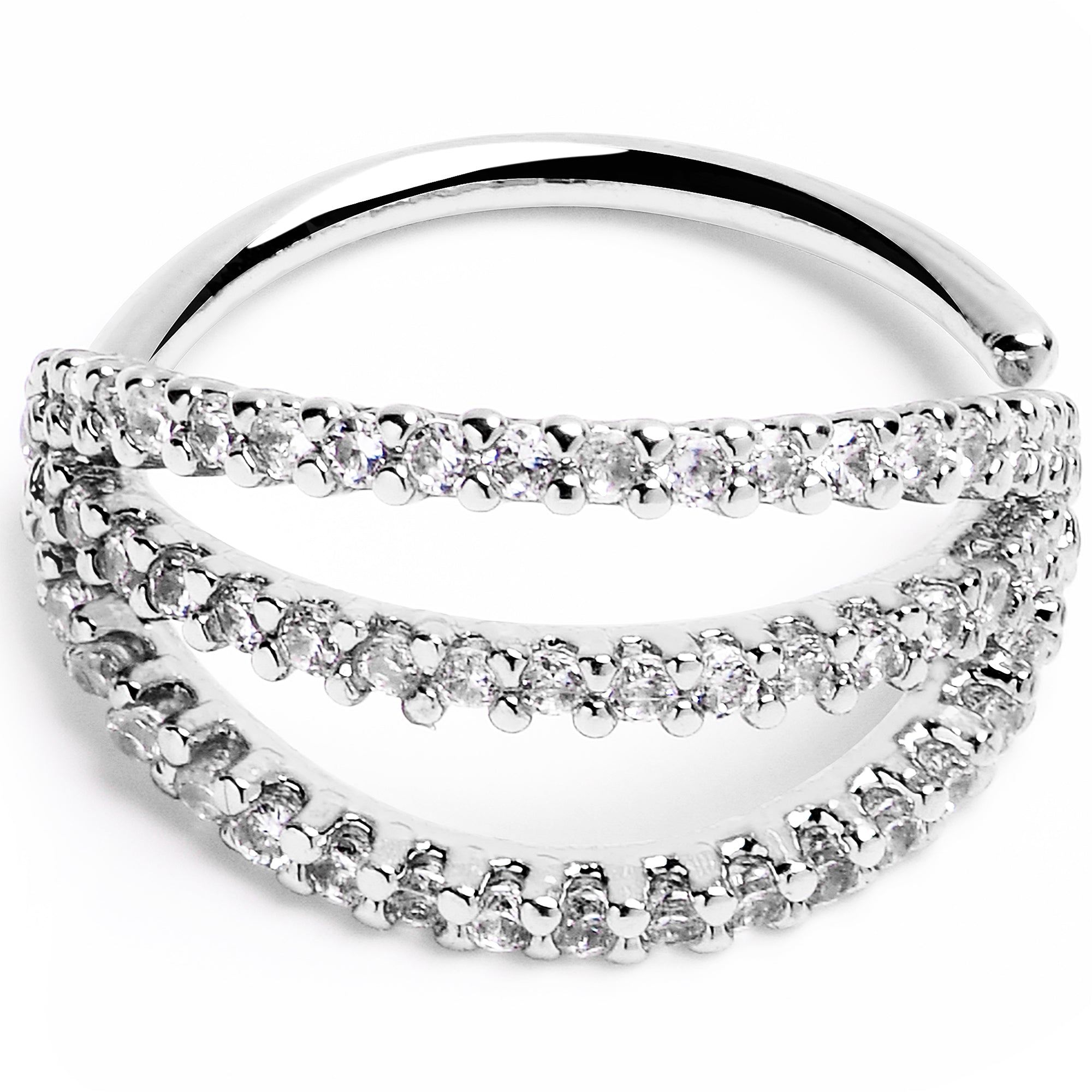 20G 3/8 Clear CZ Gem Faux Triple Hoop Nose Hoop