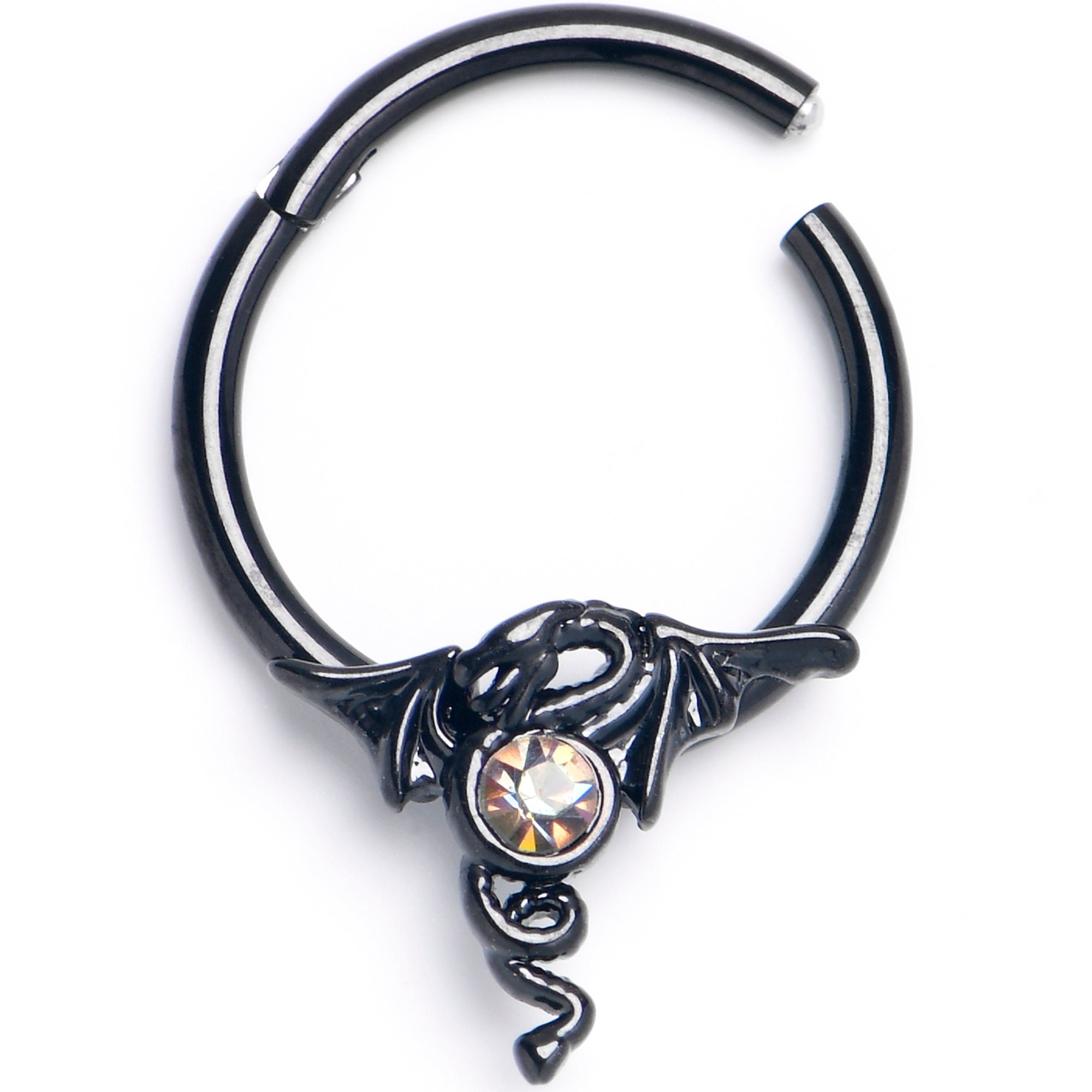 16G 3/8 Orange Gem Black Majestic Dragon Hinged Segment Ring