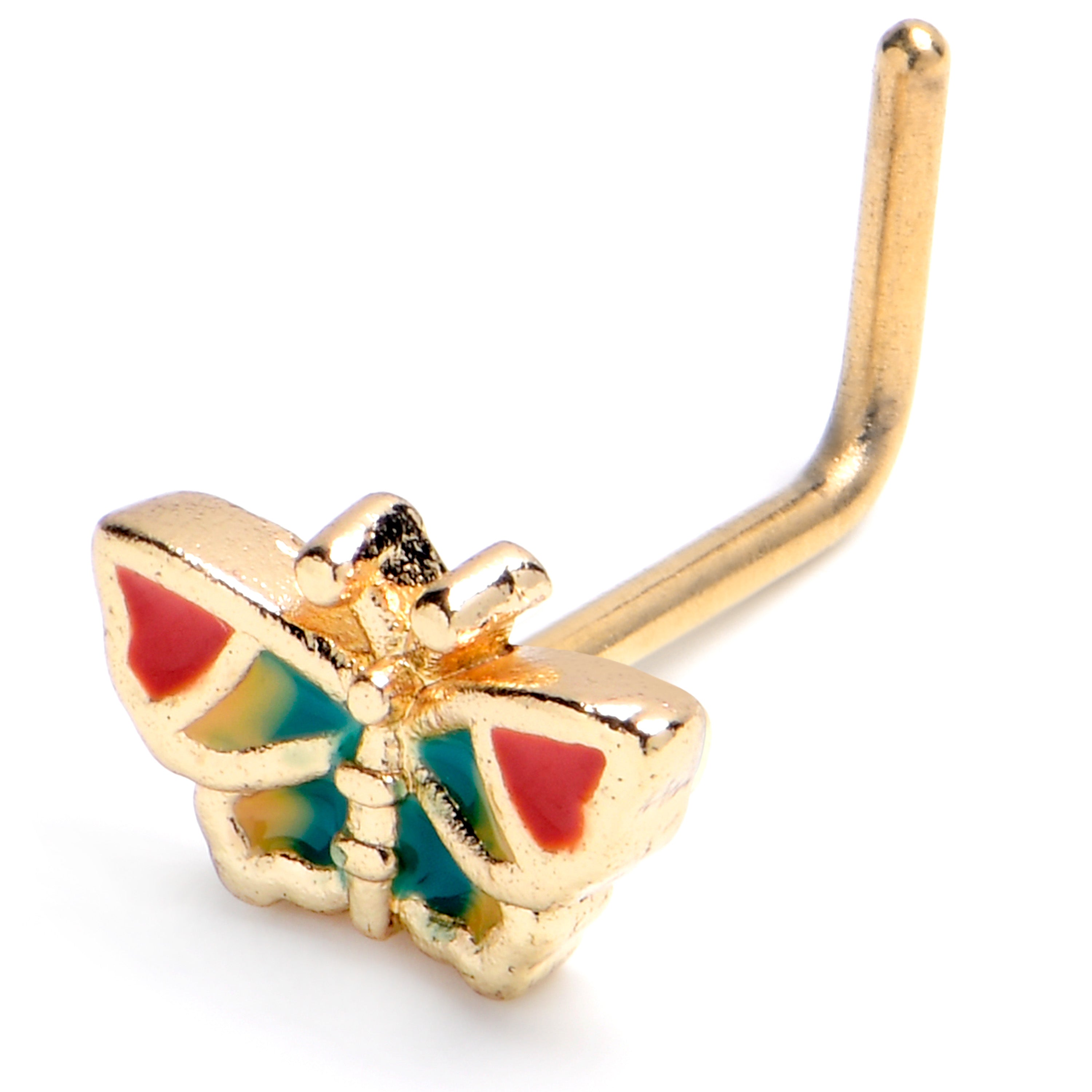 20G 7mm Gold Tone Sunrise Butterfly L Shape Nose Ring