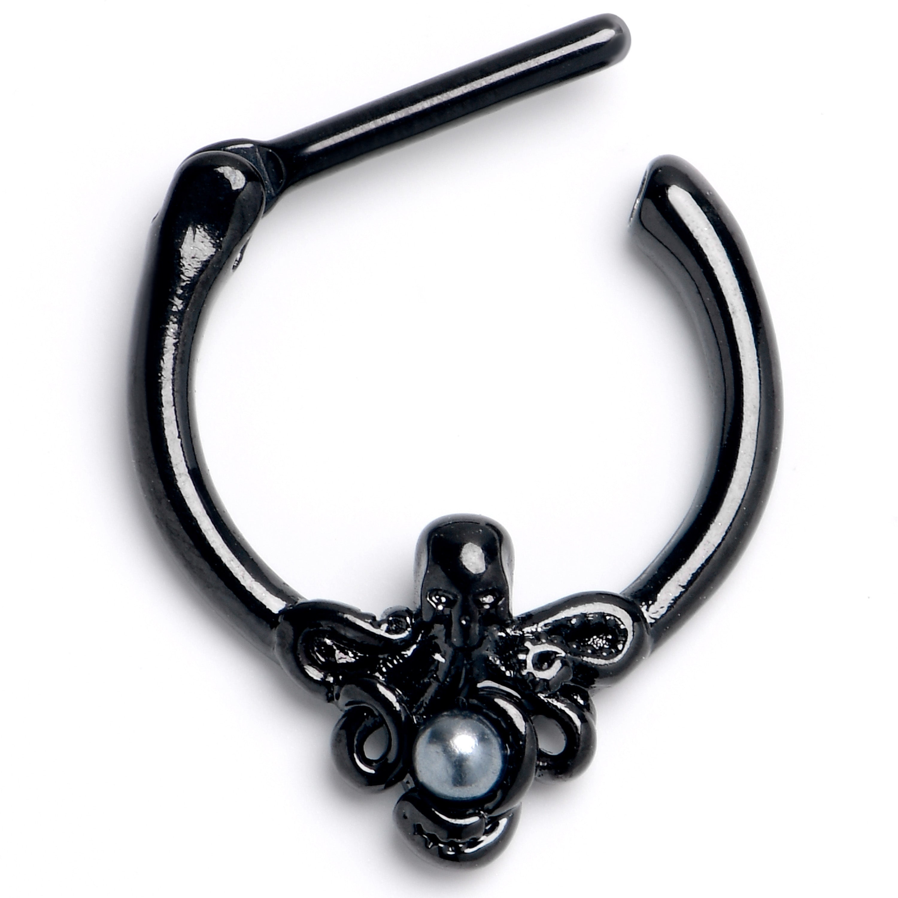 16G 5/16 Black Faux Pearl Treasure Octopus Cartilage Clicker