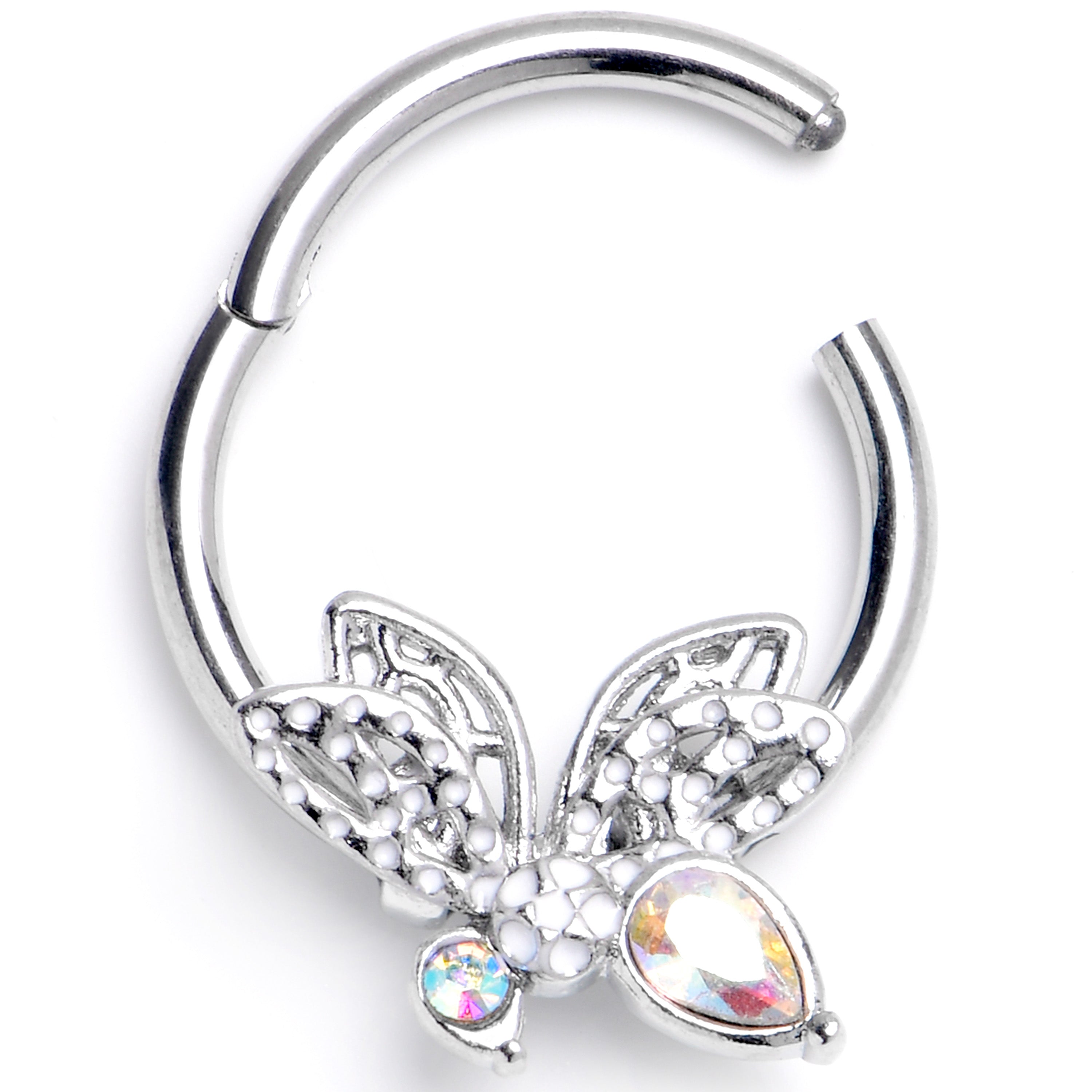 16G 3/8 Aurora Gem Ultra Drama Butterfly Hinged Segment Ring