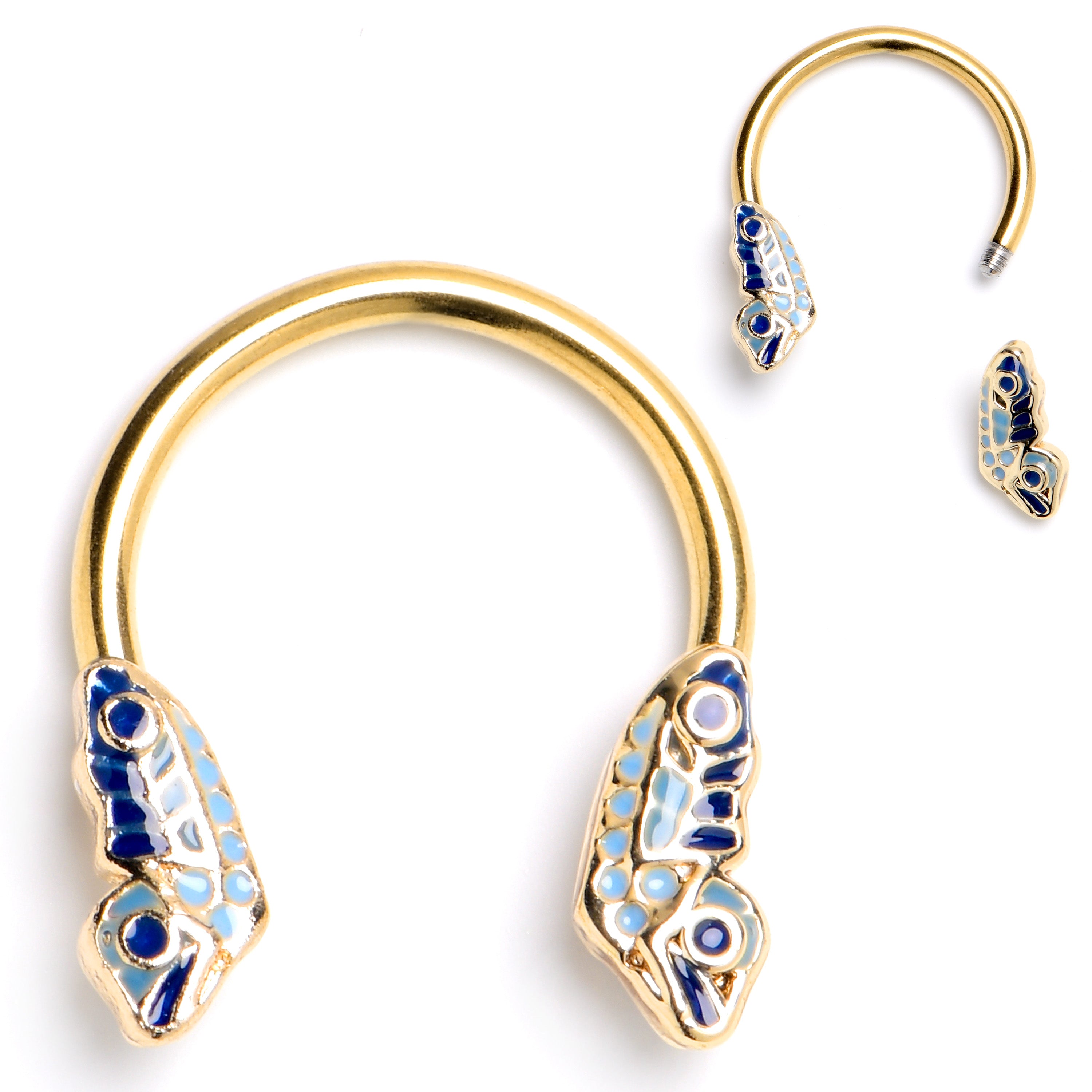 16G 3/8 Gold Tone Evening Butterfly Horseshoe Circular Barbell