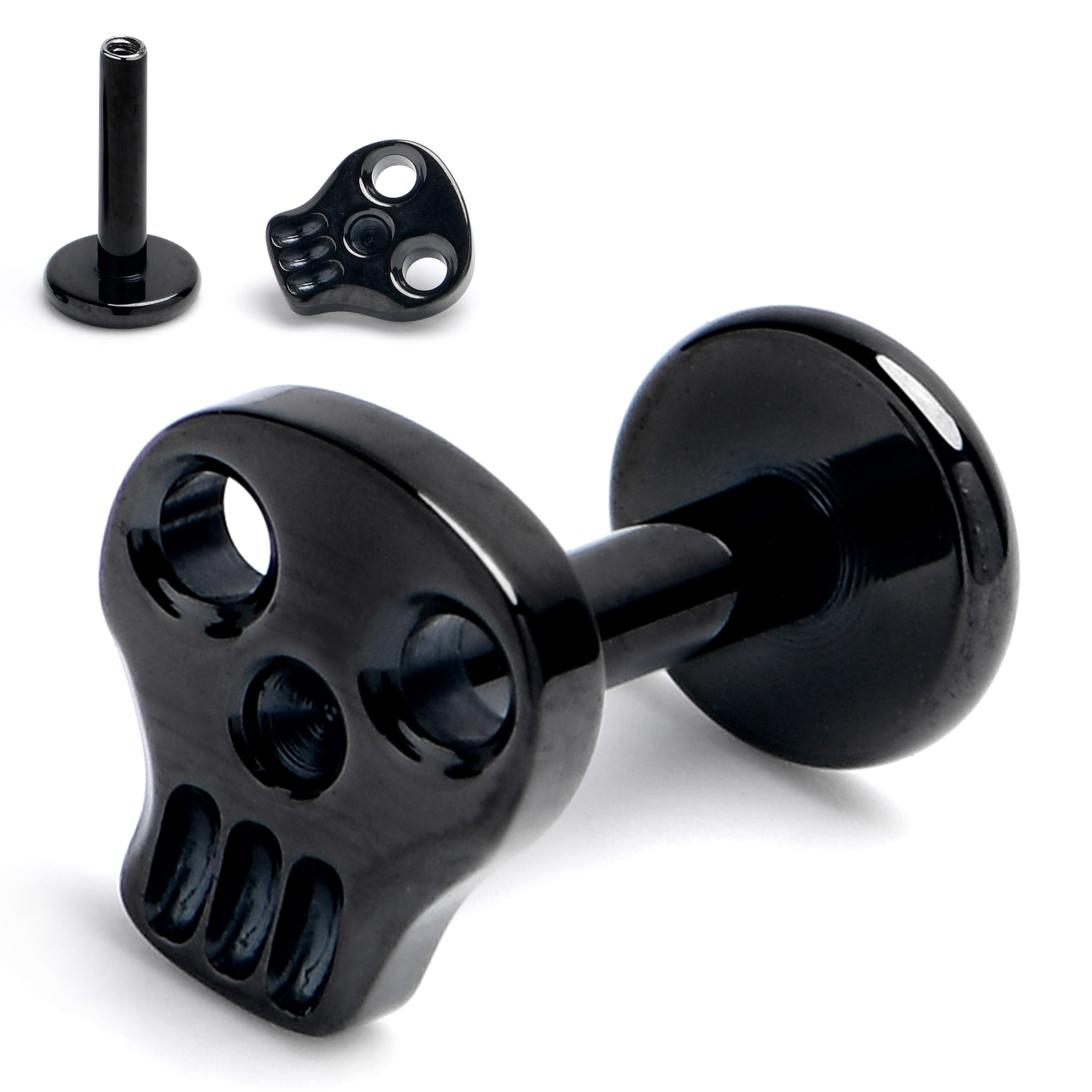 16G 1/4 Black ASTM F-136 Implant Grade Titanium Internally Threaded Skull Labret