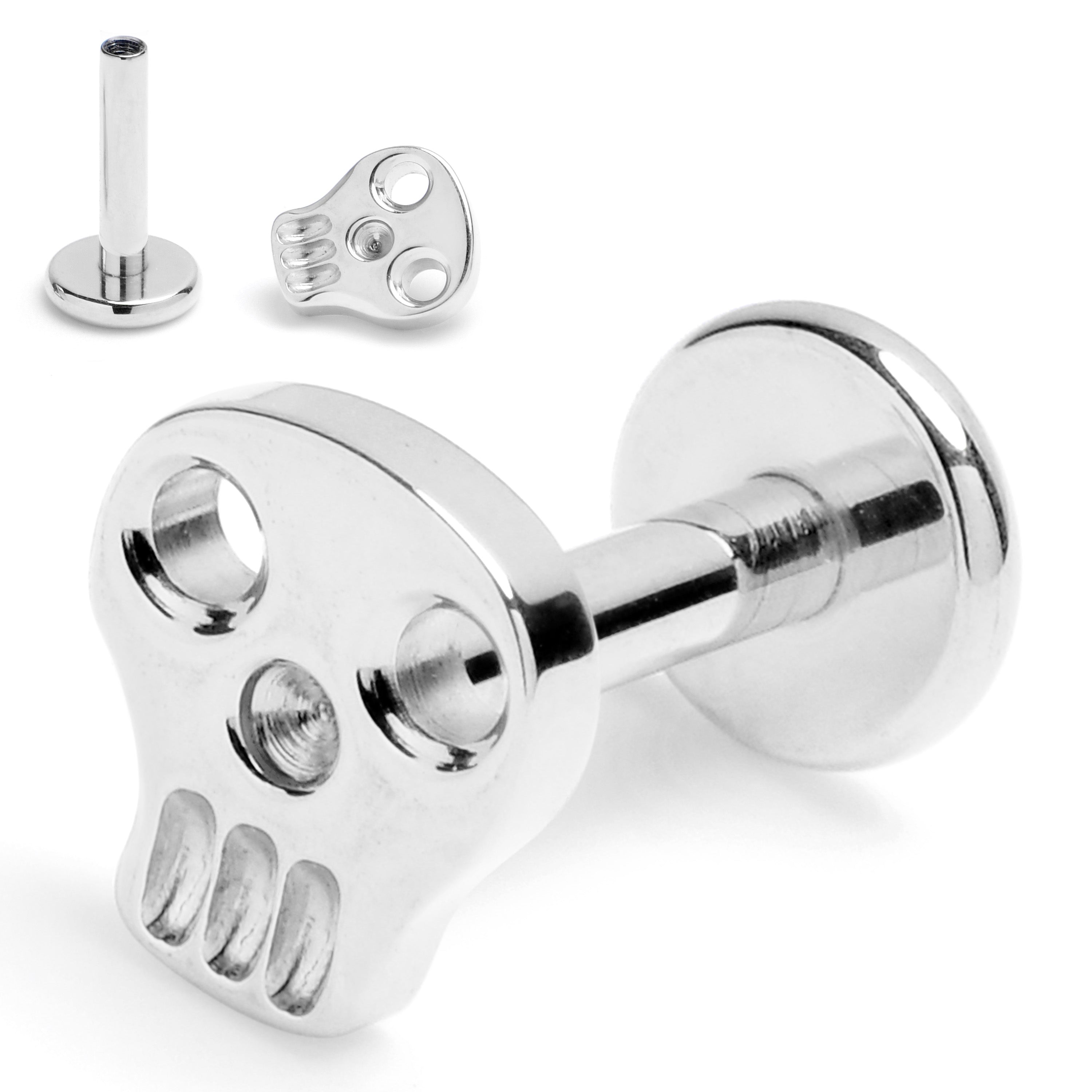 16G 1/4 ASTM F-136 Implant Grade Titanium Internally Threaded Skull Labret