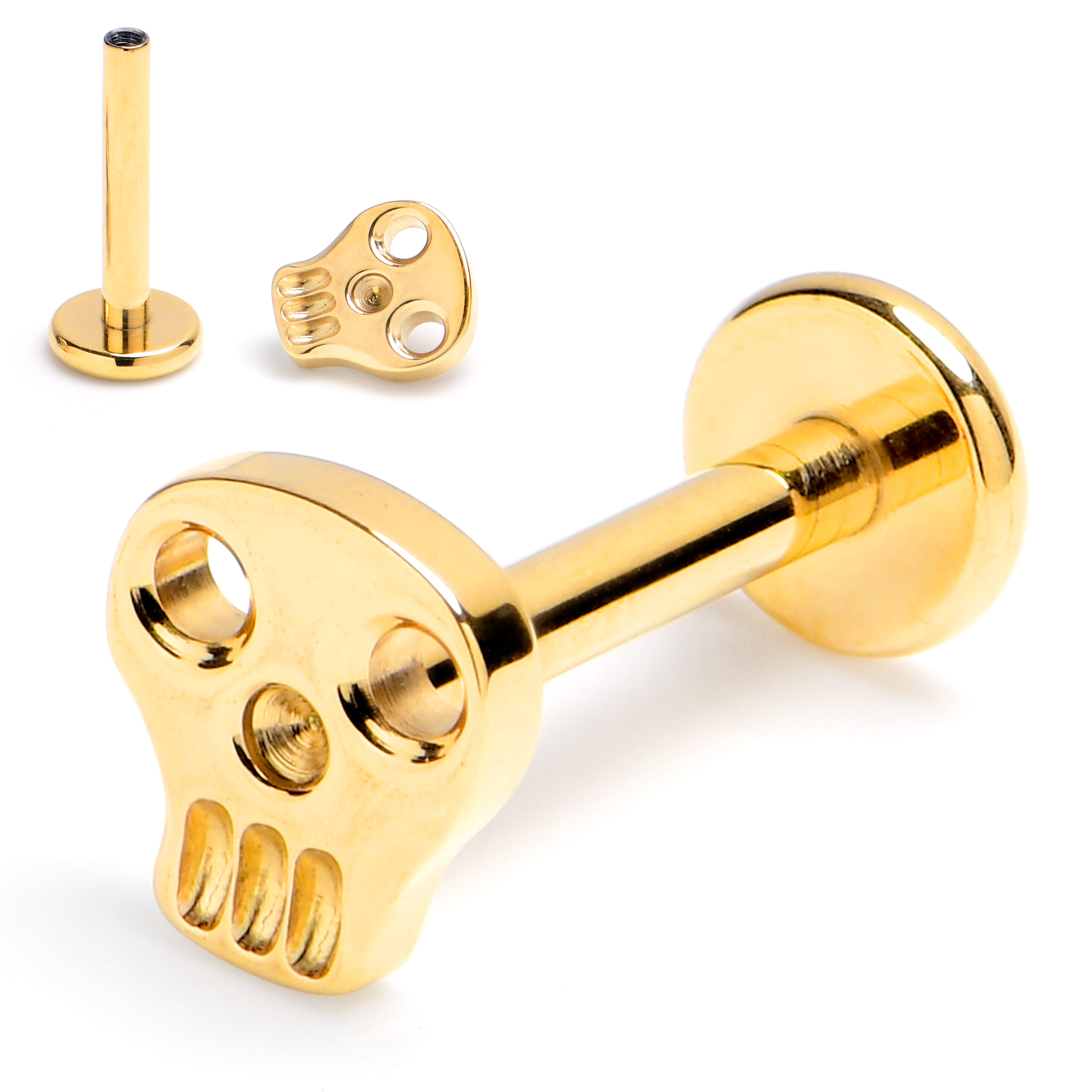 16G 5/16 Gold Tone ASTM F-136 Implant Grade Titanium Internally Threaded Skull Labret