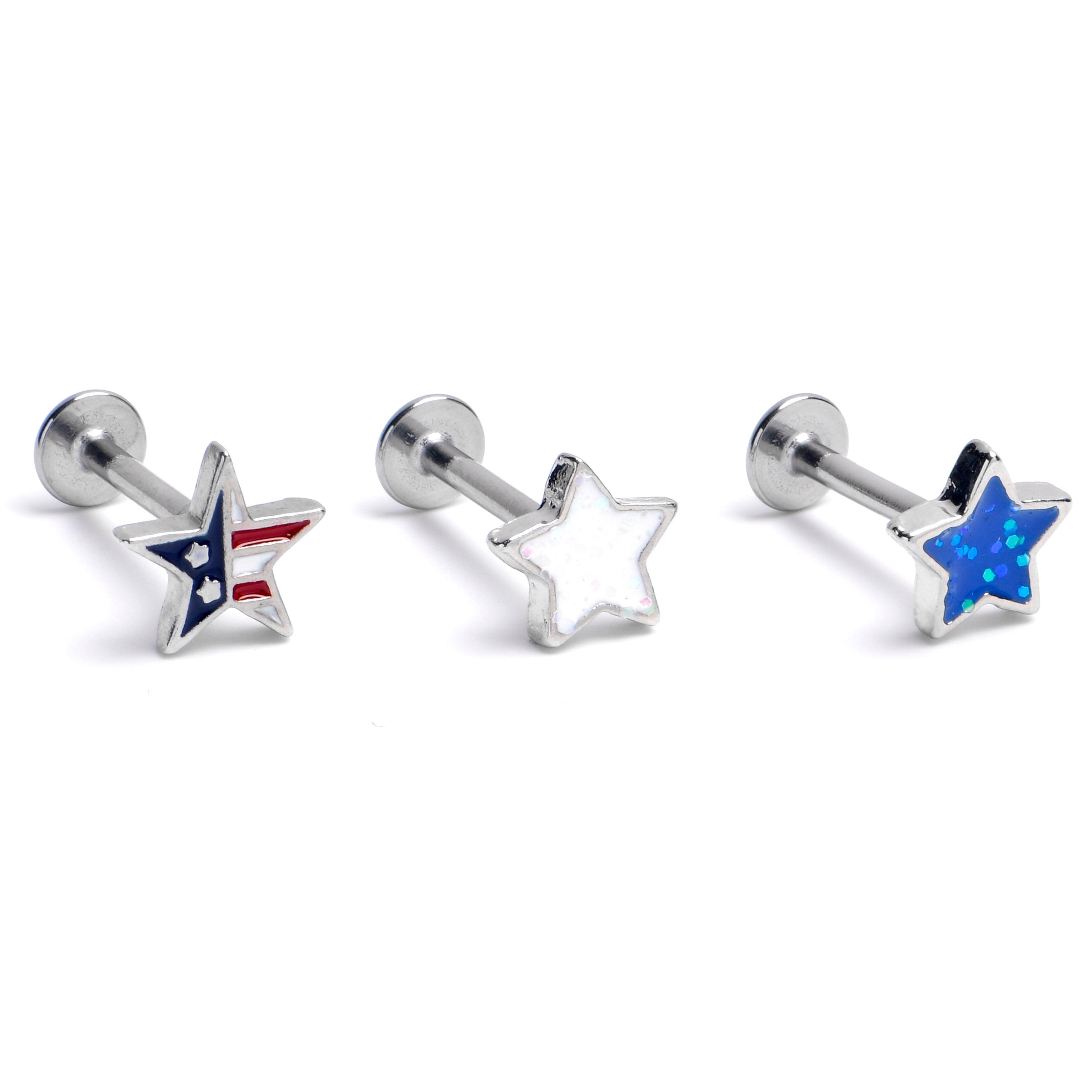 16G 5/16 Stars Flag Patriotic Labret Monroe Tragus Curation Set of 3