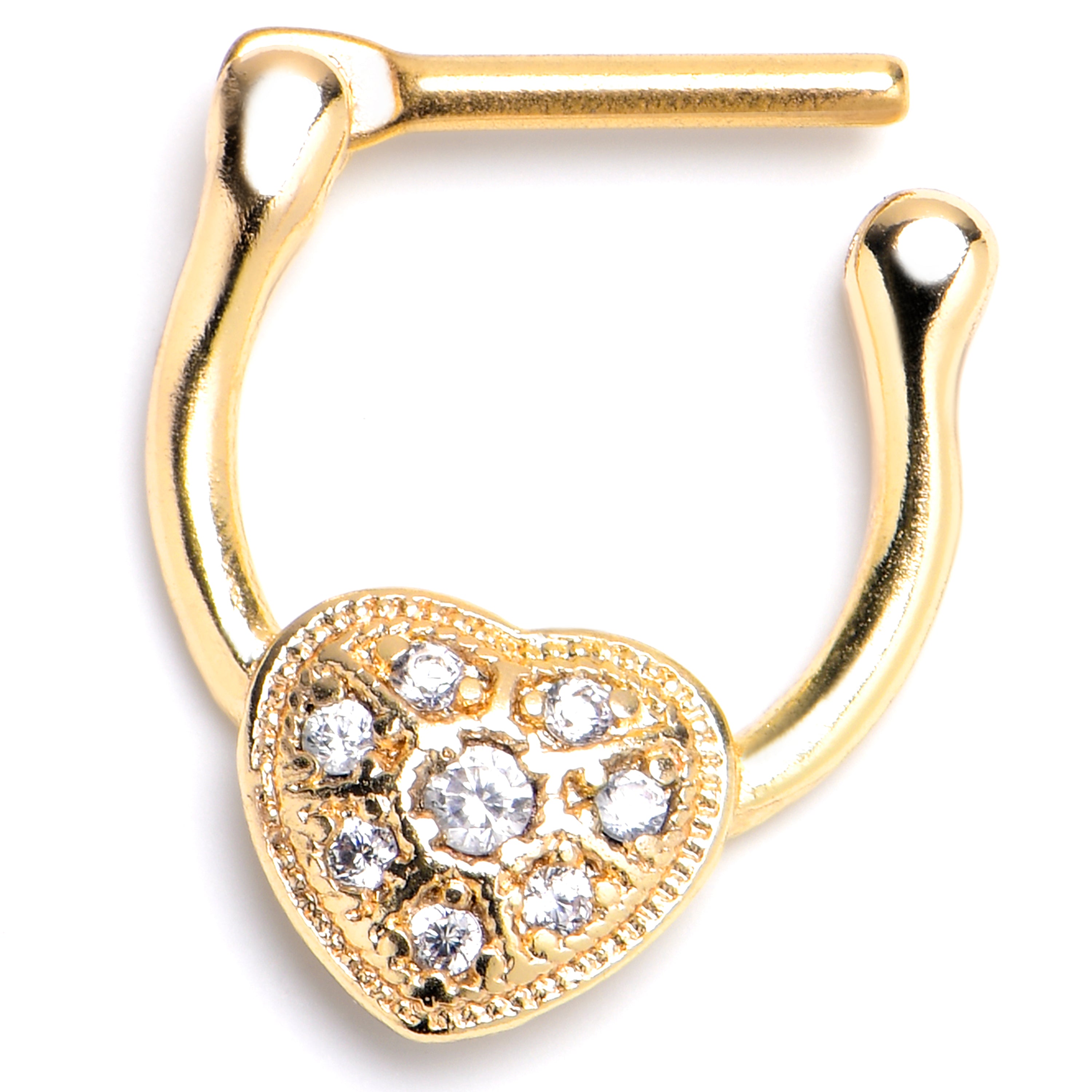 16G 5/16 Clear CZ Gem Gold Tone Ultra Luxe Heart Cartilage Clicker