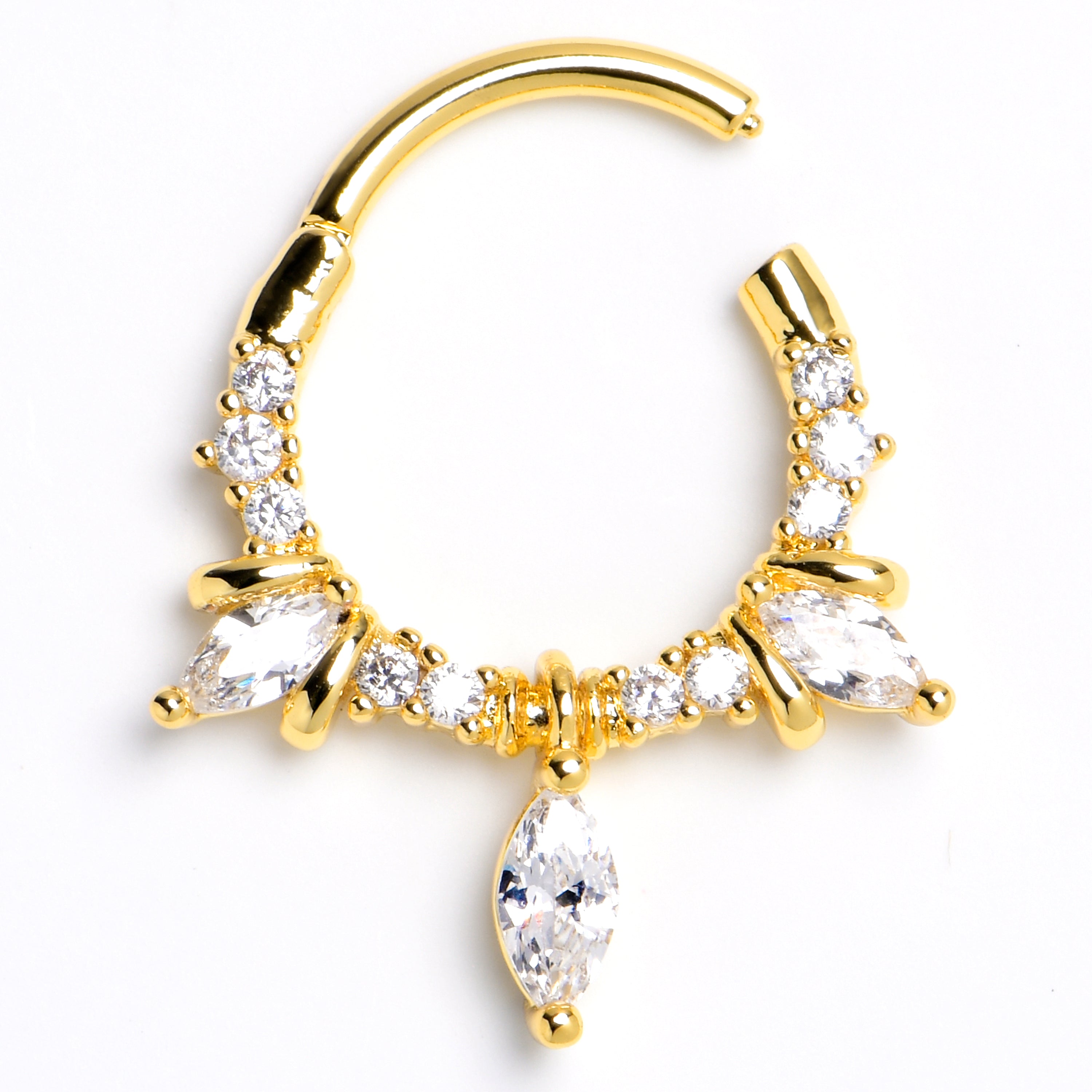 16G 3/8 Clear CZ Gem Gold Tone Epic Glam Hinged Segment Ring