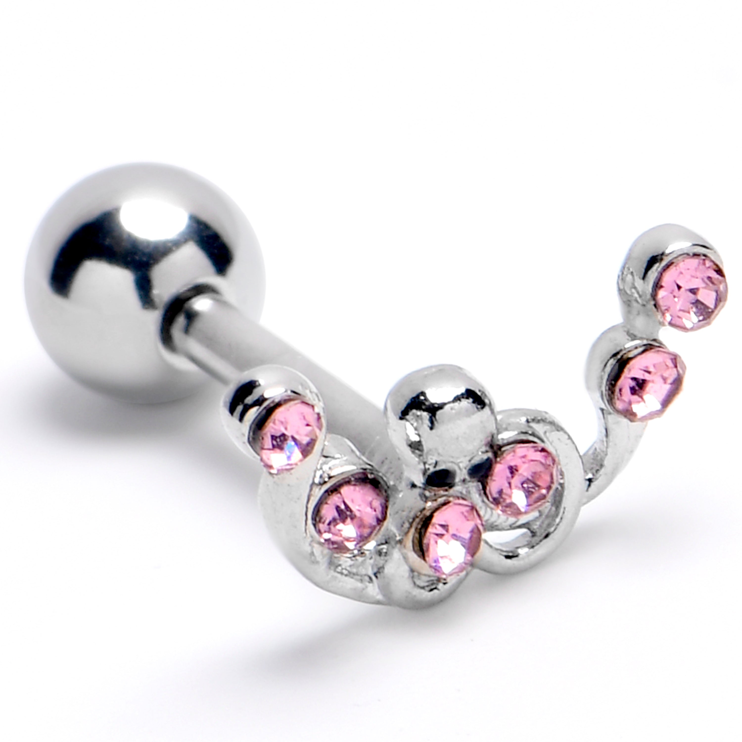 16G 1/4 Pink Gem Scrolling Elegance Cartilage Tragus Earring