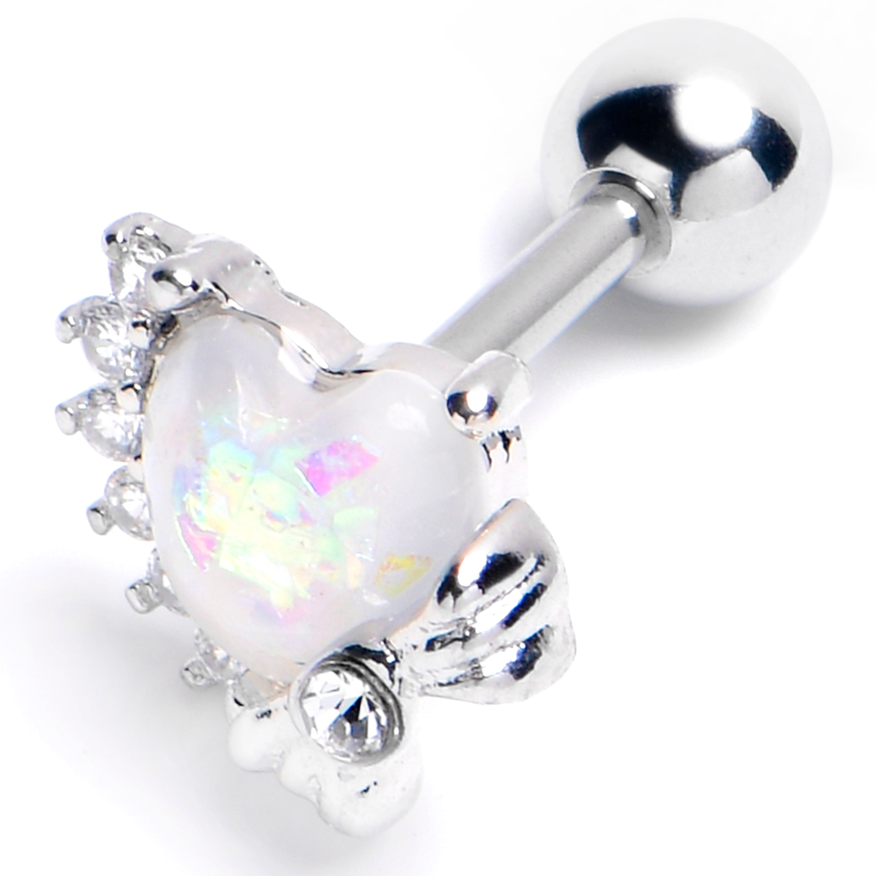 16G 1/4 White Faux Opal Sunny Heart Cartilage Tragus Earring