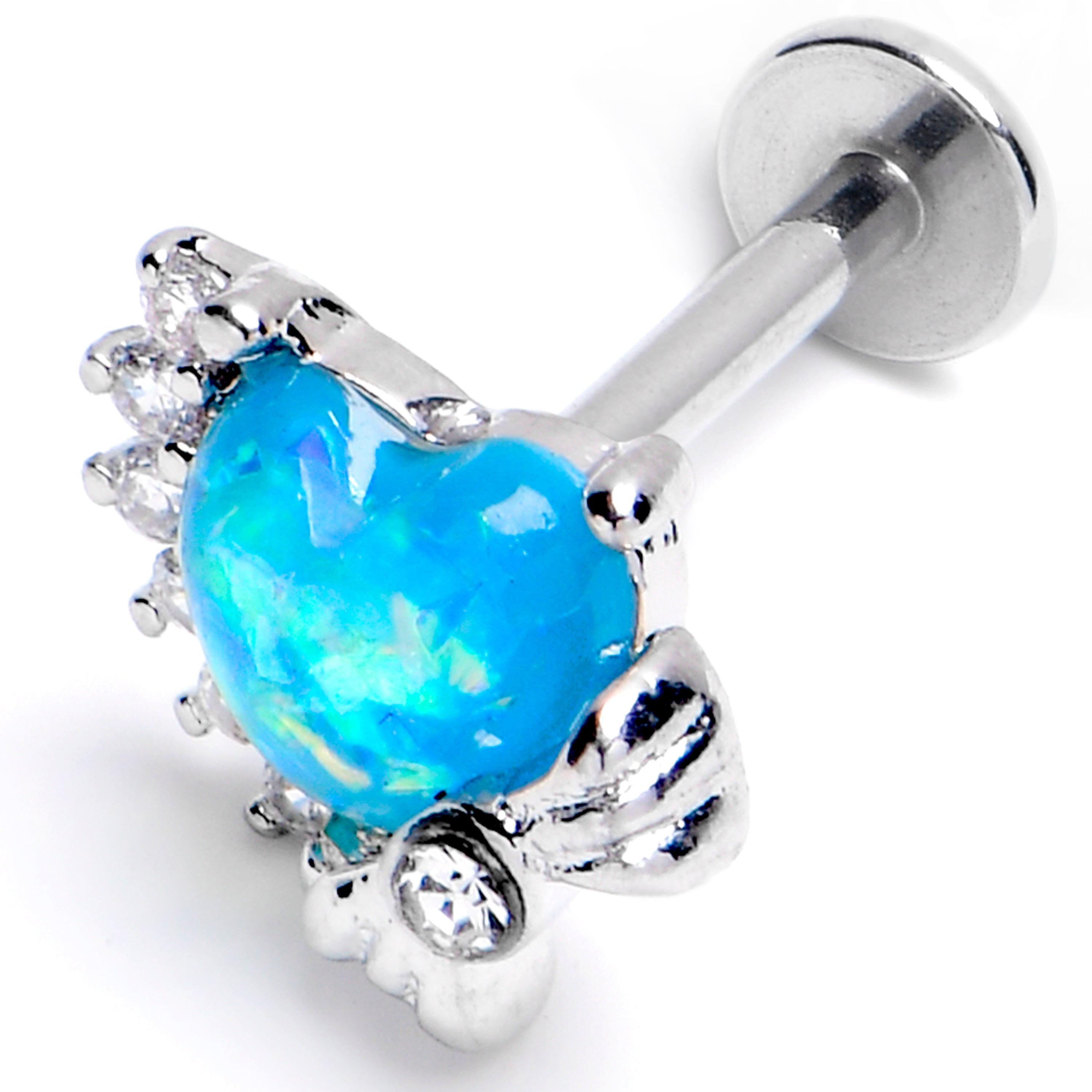 16G 5/16 Blue Faux Opal Sunny Heart Labret Monroe Tragus