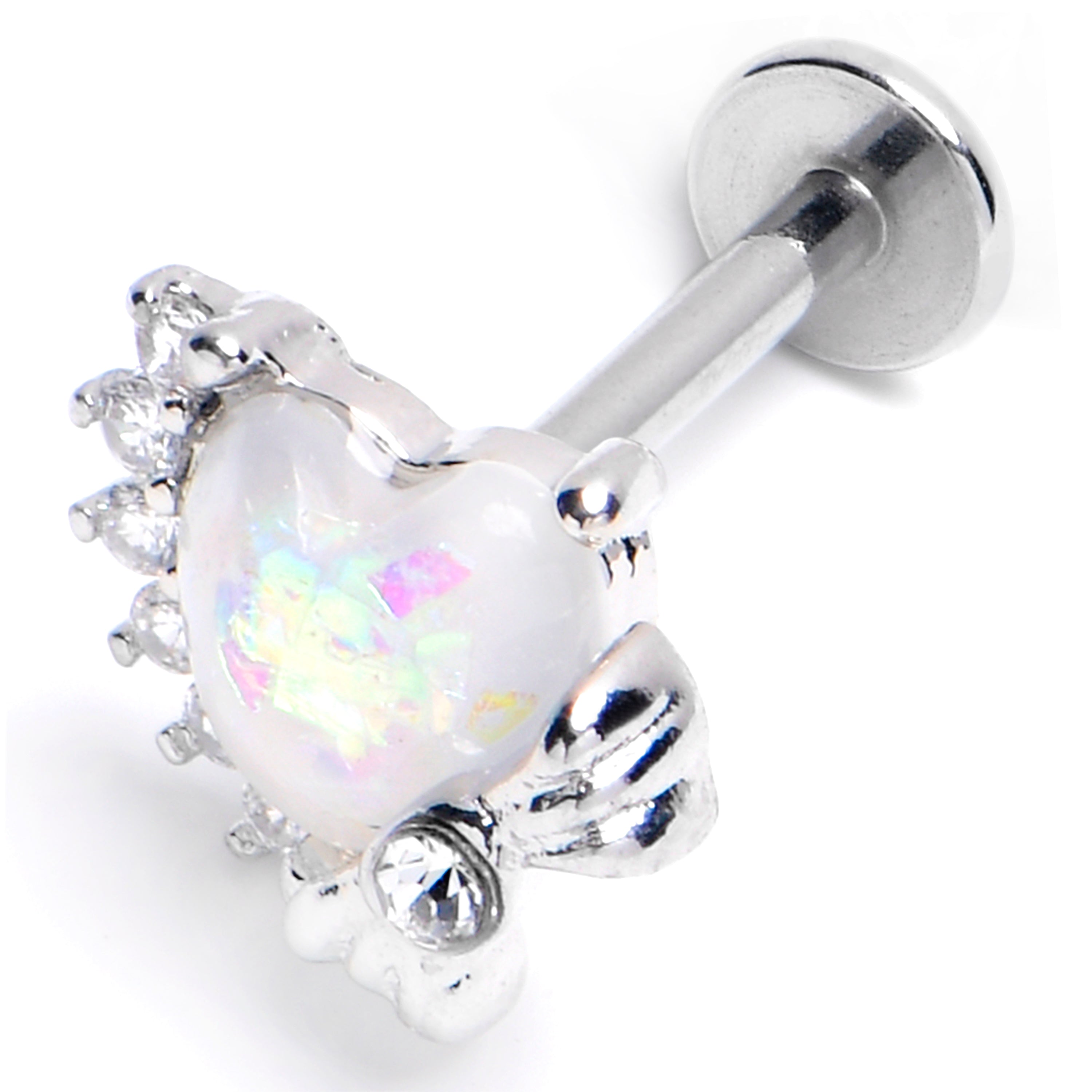 16G 5/16 White Faux Opal Sunny Heart Labret Monroe Tragus