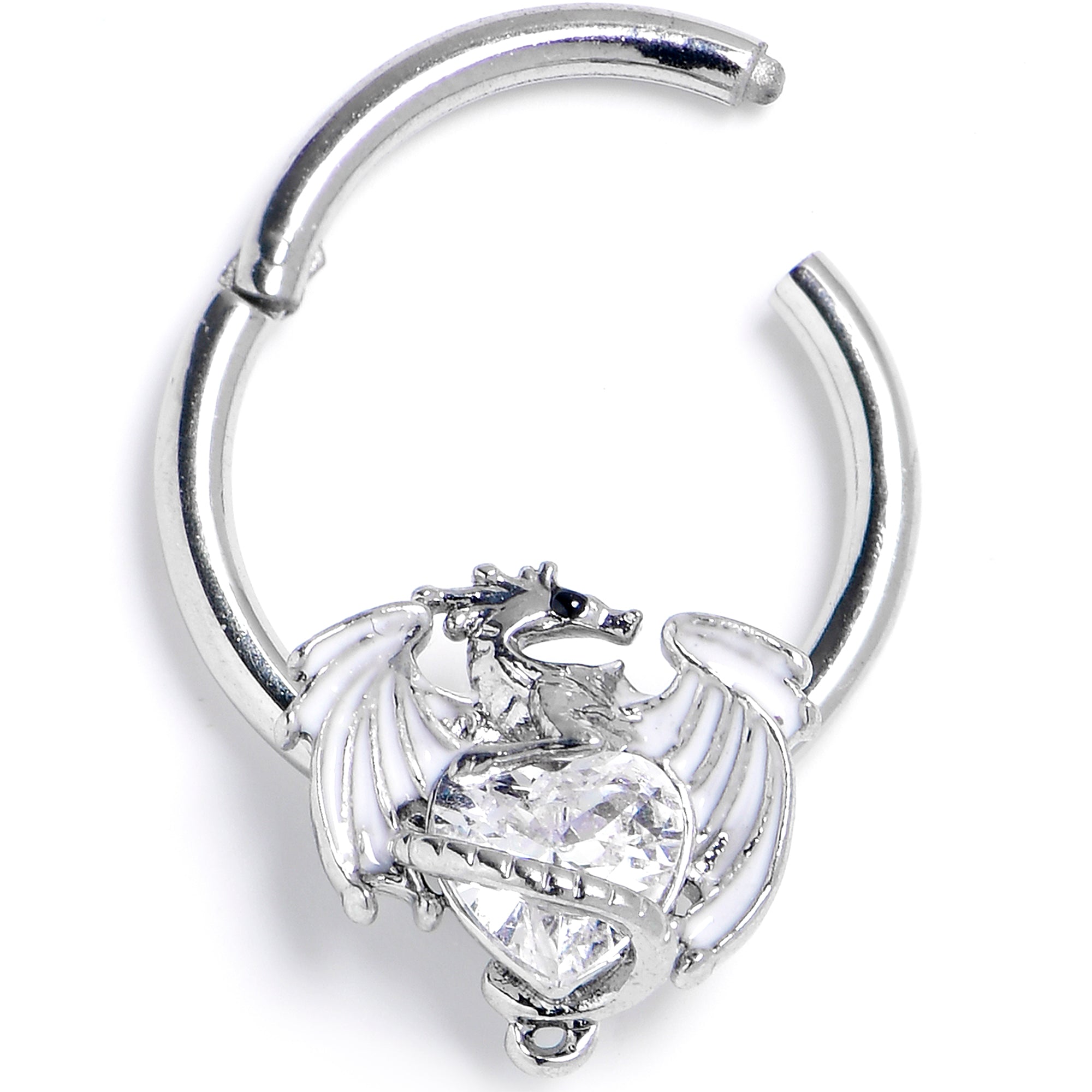 16G 3/8 Clear Gem Heart ofDragon Hinged Segment Ring