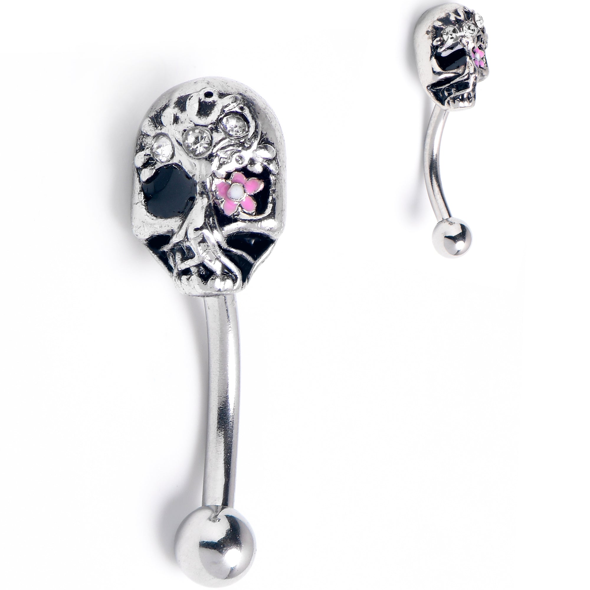 16G 5/16 Clear Gem Stylish Skull Curved Eyebrow Ring