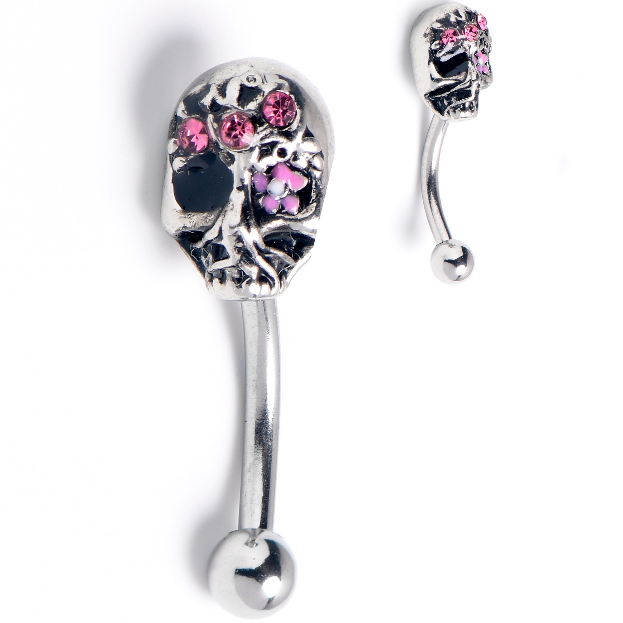 16G 5/16 Pink Gem Stylish Skull Curved Eyebrow Ring