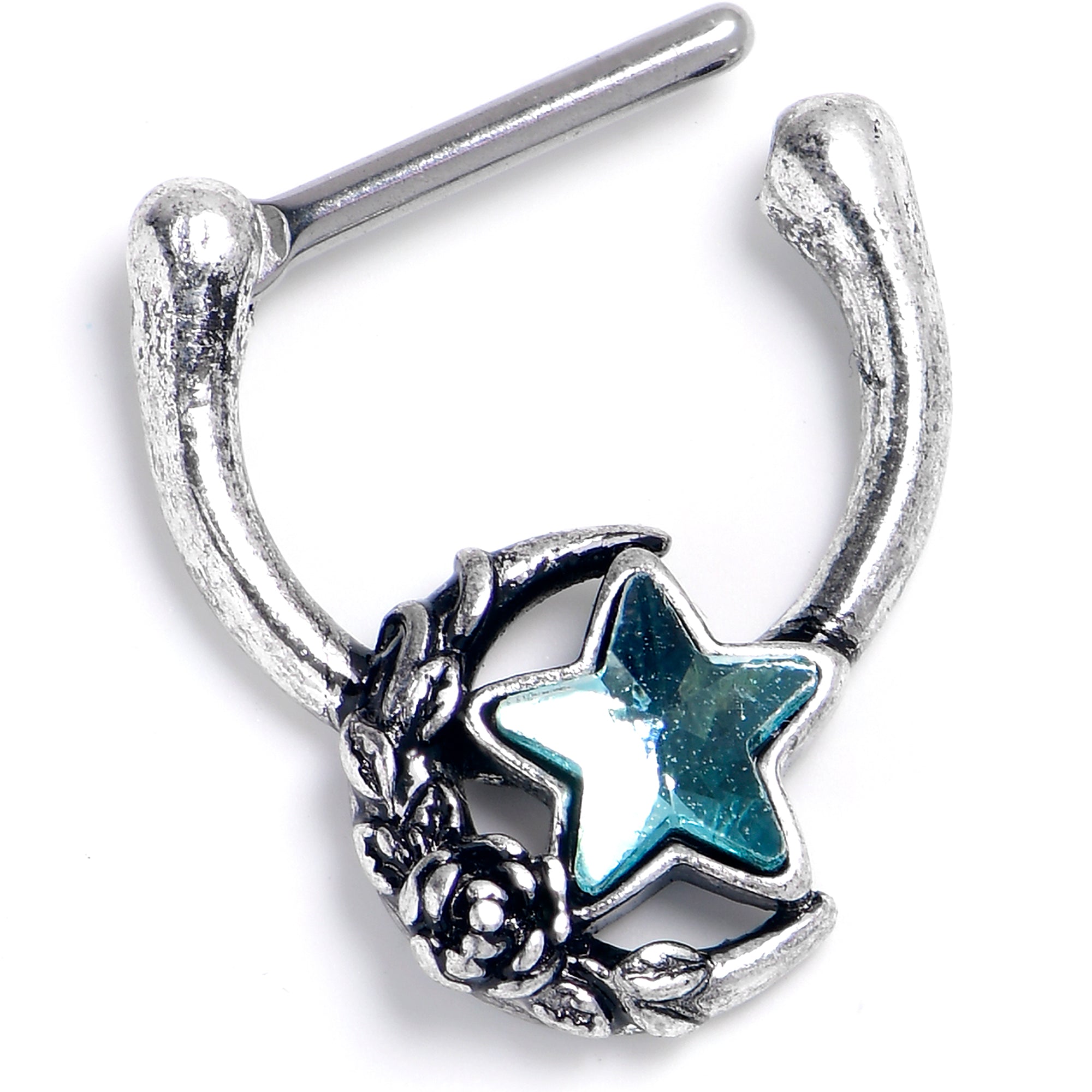 16G 5/16 Blue Gem Ornate Moon Star Cartilage Clicker