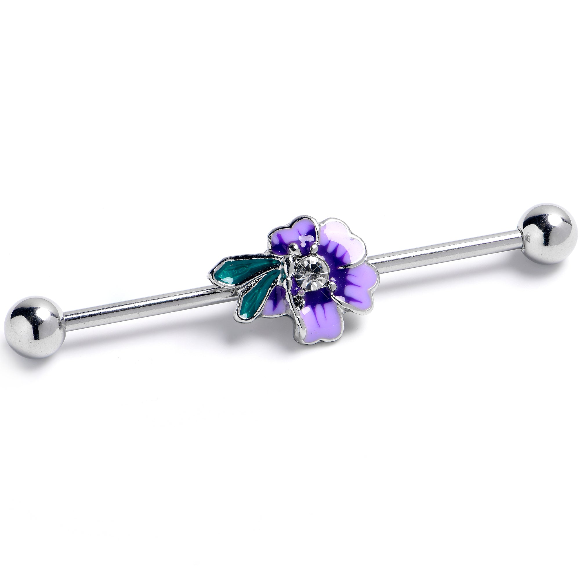 14G Clear Gem Faerie Flower Purple Industrial Barbell 38mm