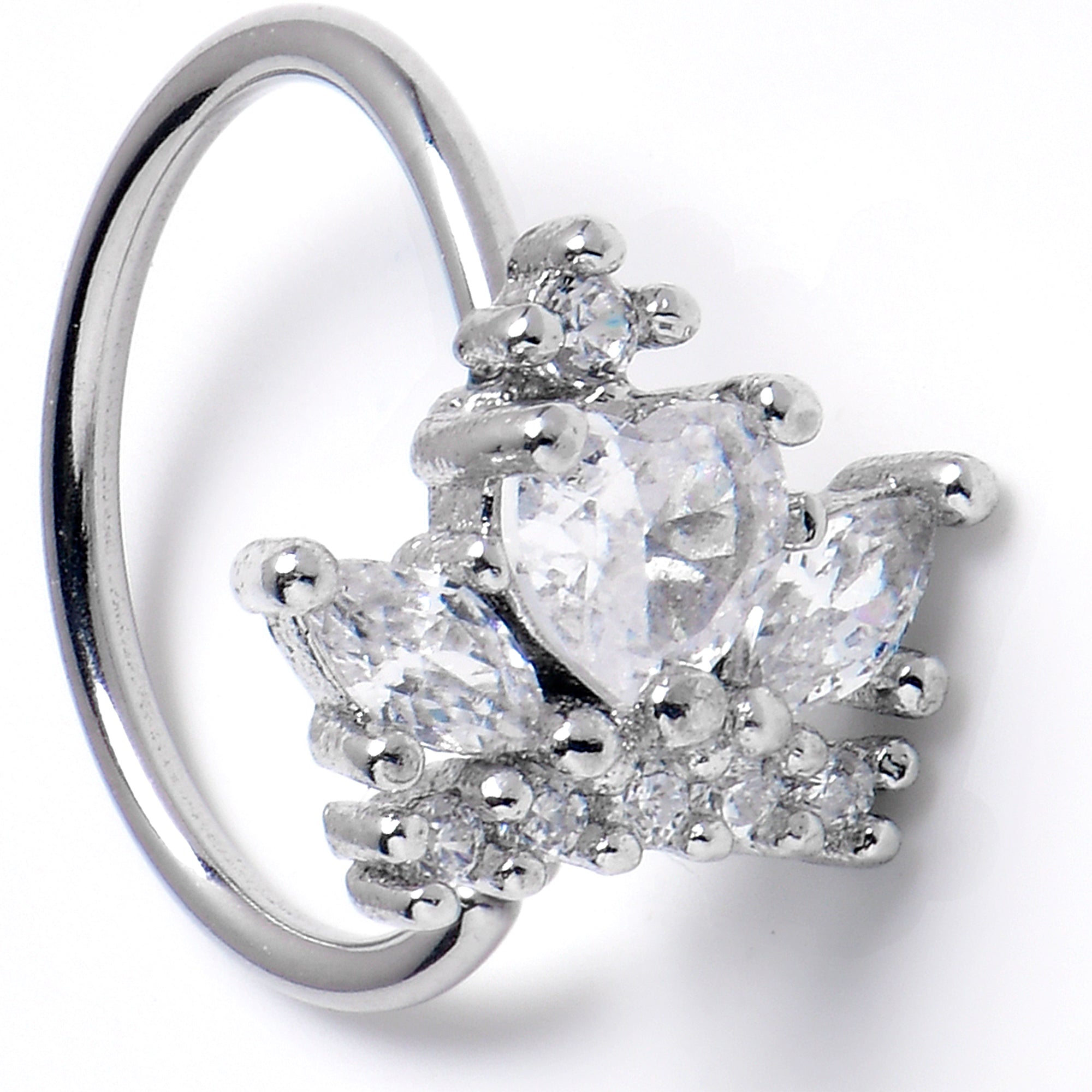 20G 5/16 Clear CZ Gem Heart Crown Nose Hoop