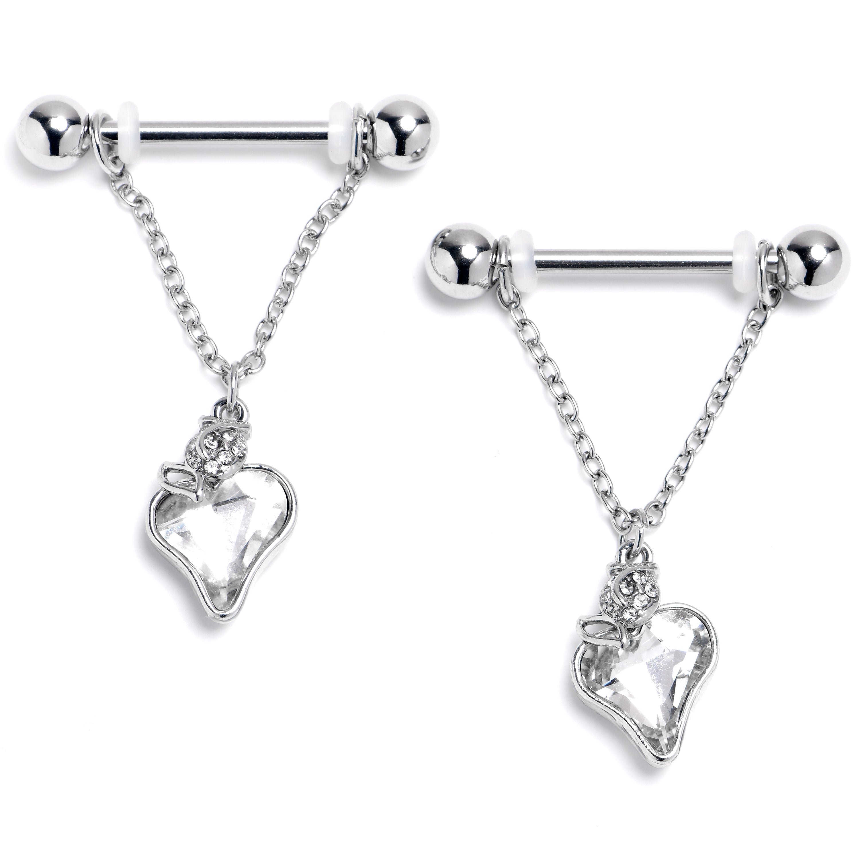 14G 9/16 Clear Gem Strawberry Love Chain Dangle Nipple Ring Set