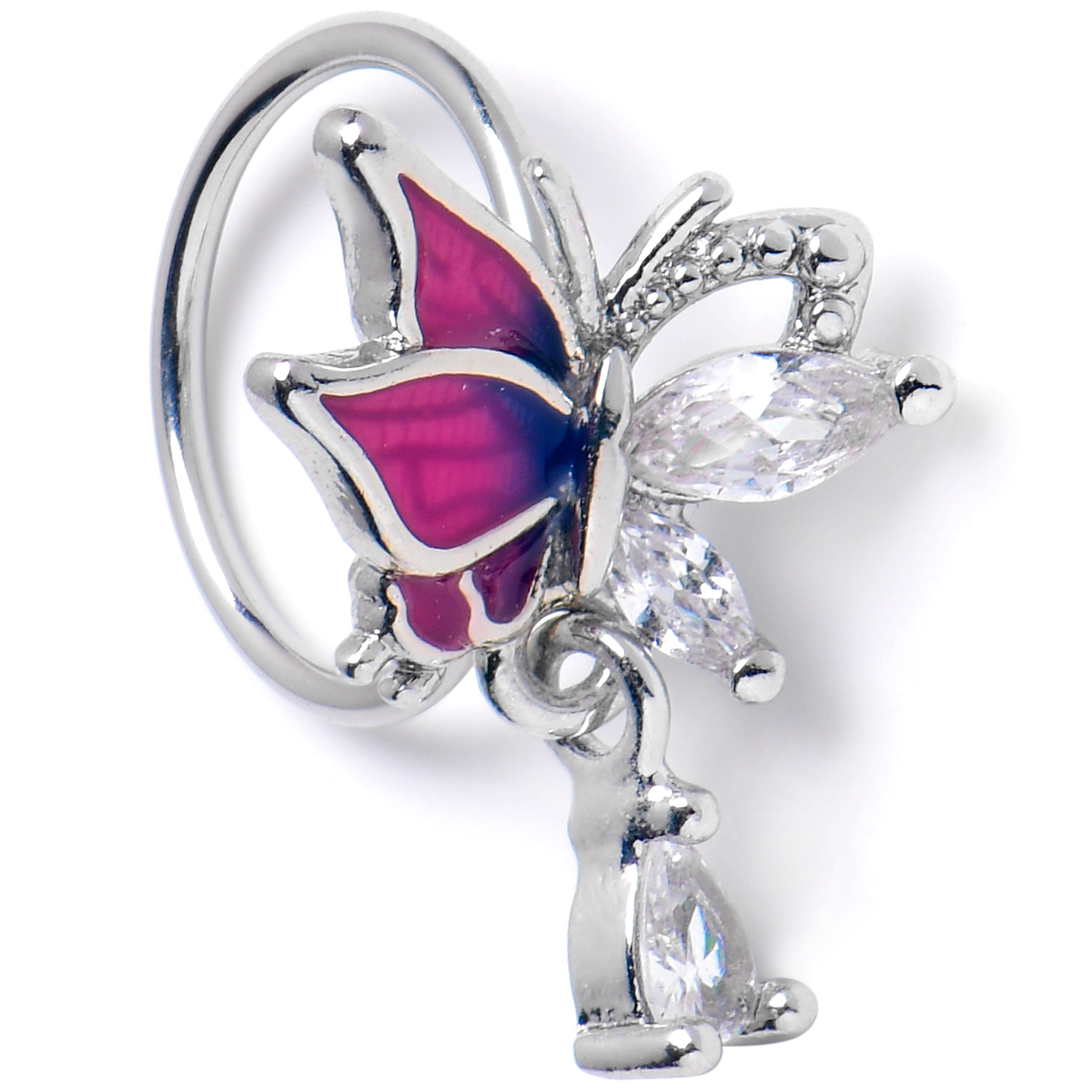 20G 5/16 Clear CZ Gem Dazzling Beauty Butterfly Purple Nose Hoop