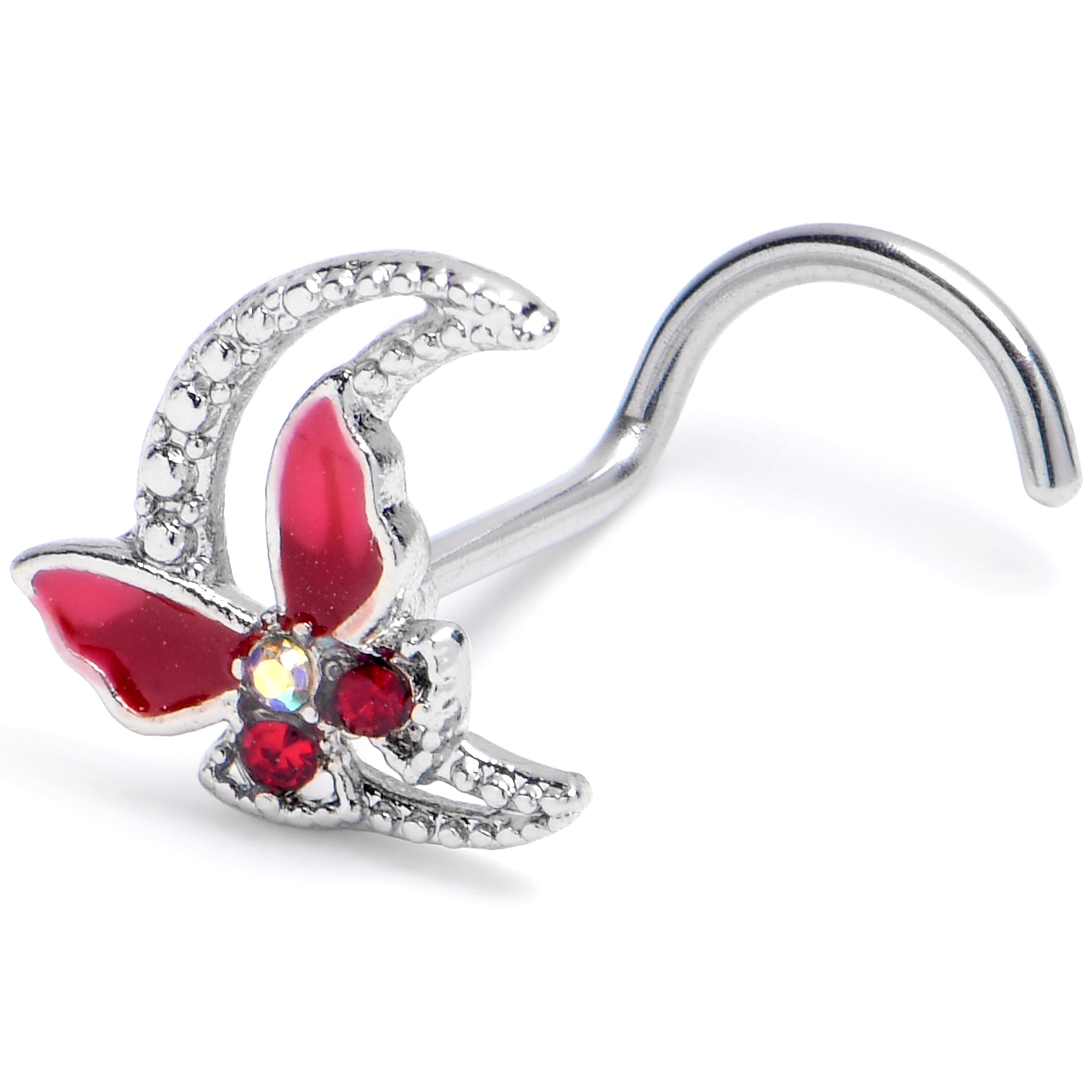 20G 7mm Pink Gem Butterfly Pink Beauty Left Side Nose Screw