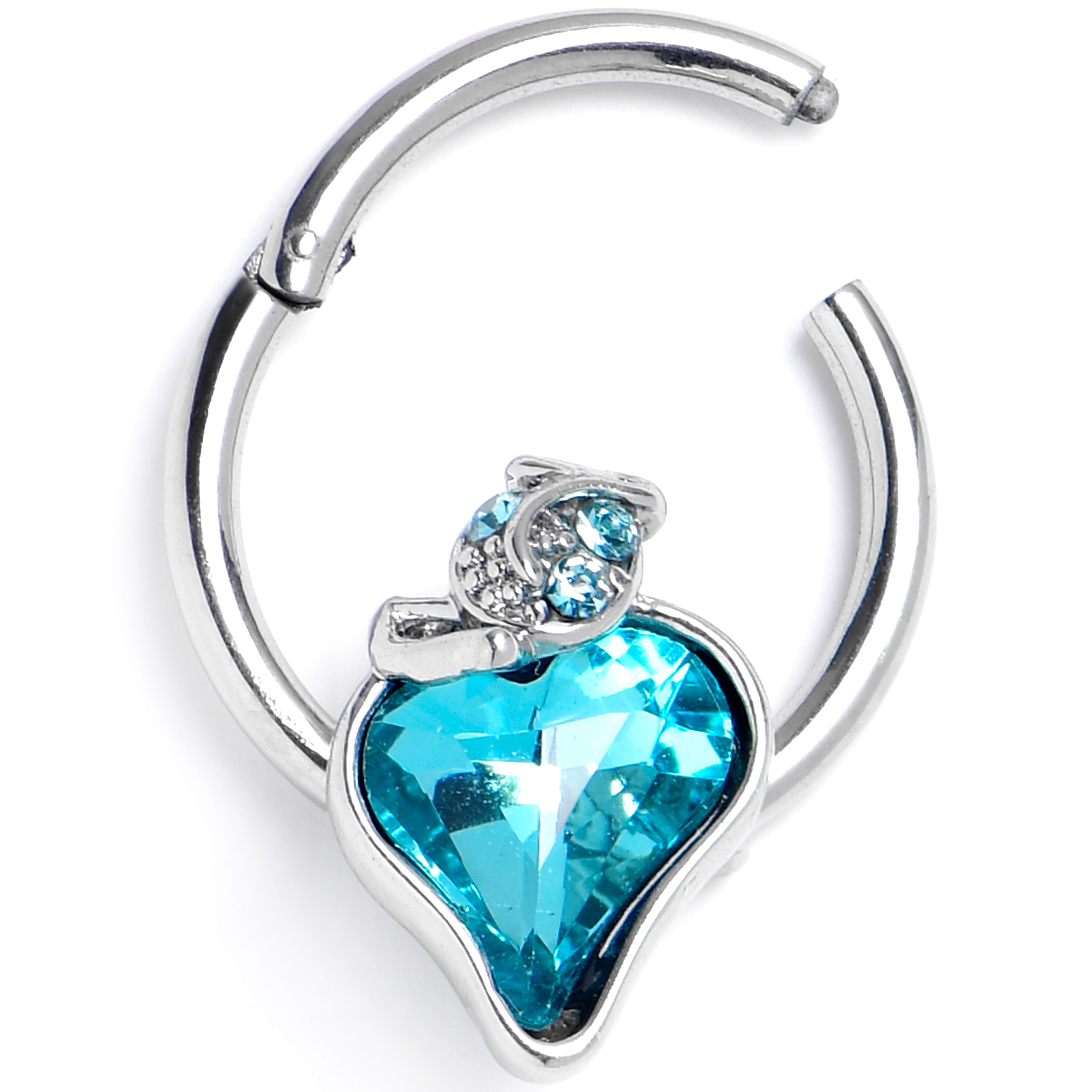 16G 3/8 Blue Gem Strawberry Love Hinged Segment Ring