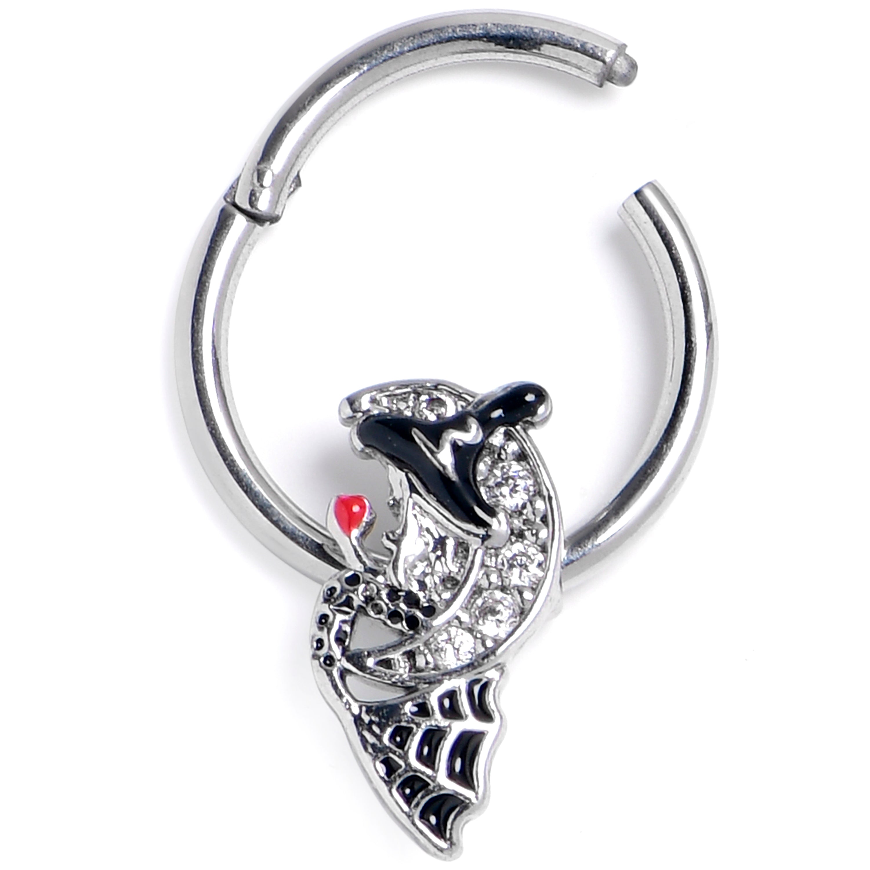 16G 3/8 Clear Gem Crescent Moon Witch Halloween Hinged Segment Ring