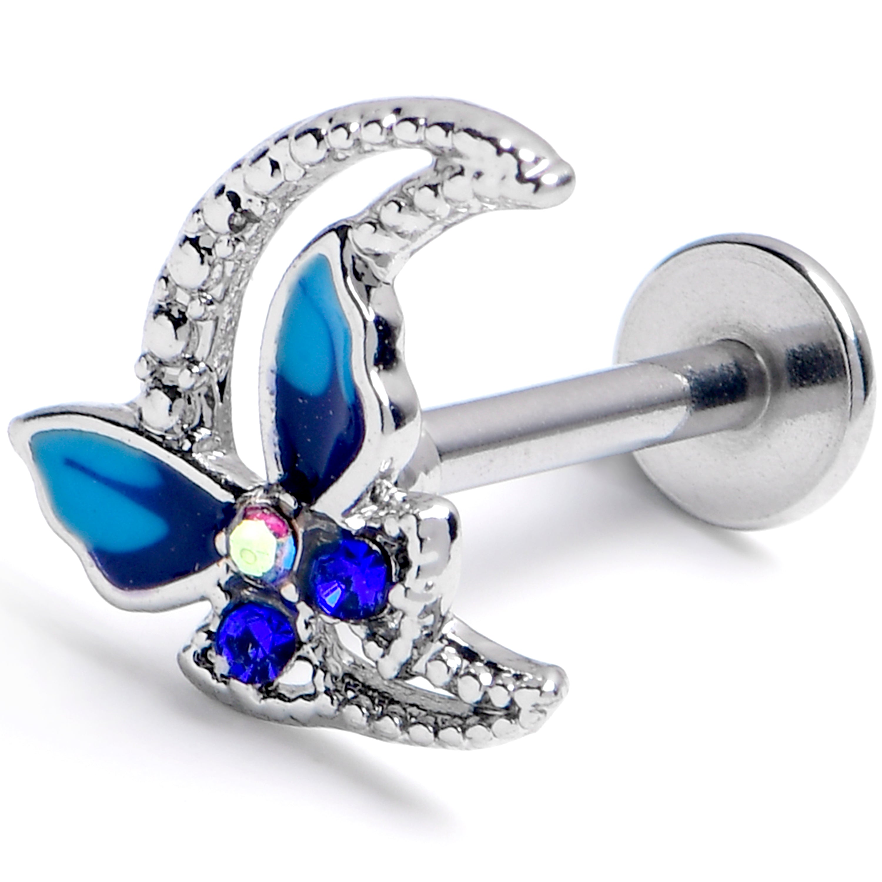 16G 5/16 Aurora Gem Butterfly Blue Beauty Labret Monroe Tragus