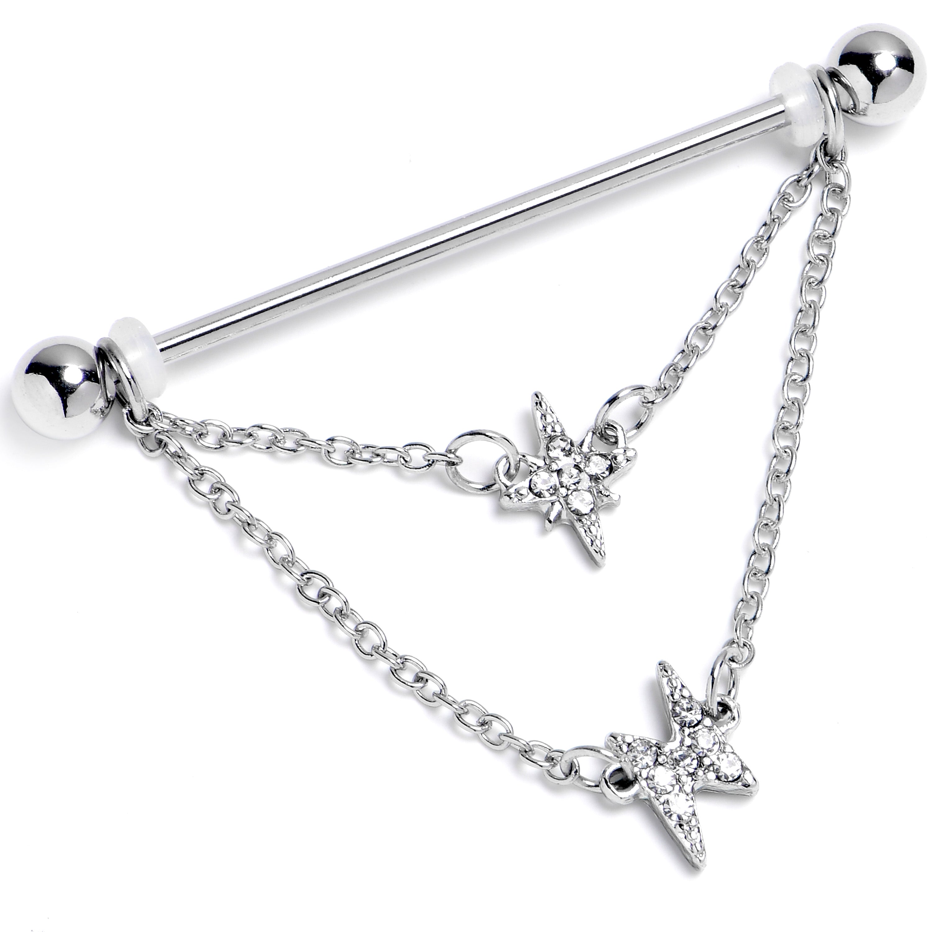 14G Clear Gem Starry Lightning Chain Dangle Industrial Barbell 38mm
