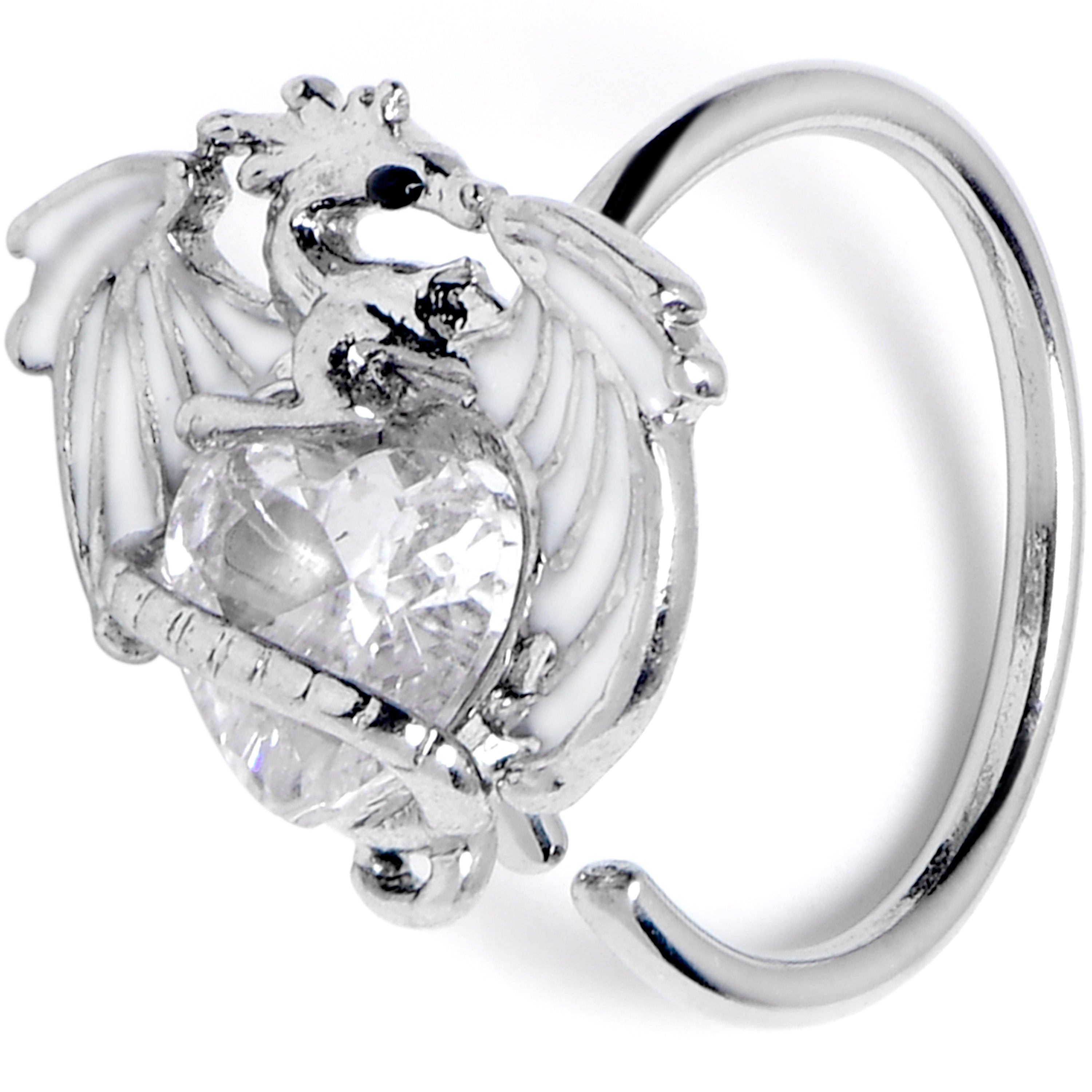 20G 5/16 Clear Gem Heart of Dragon Nose Hoop