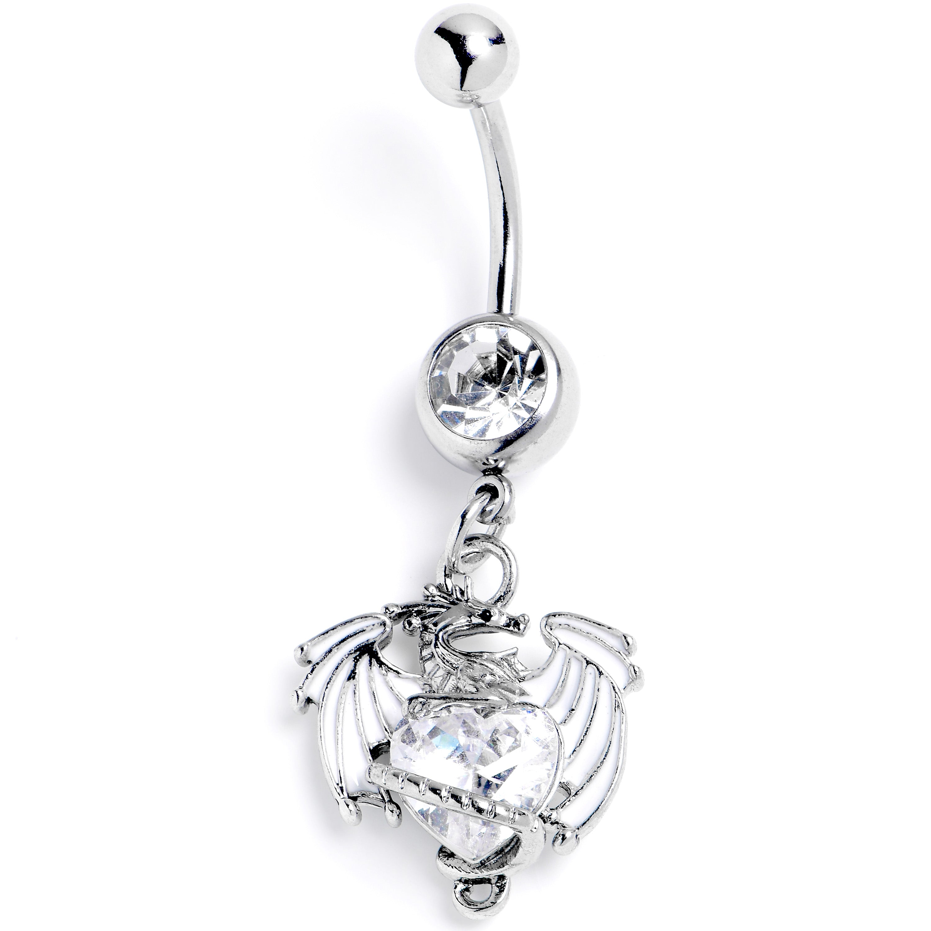 Clear Gem Heart of Dragon Dangle Belly Ring
