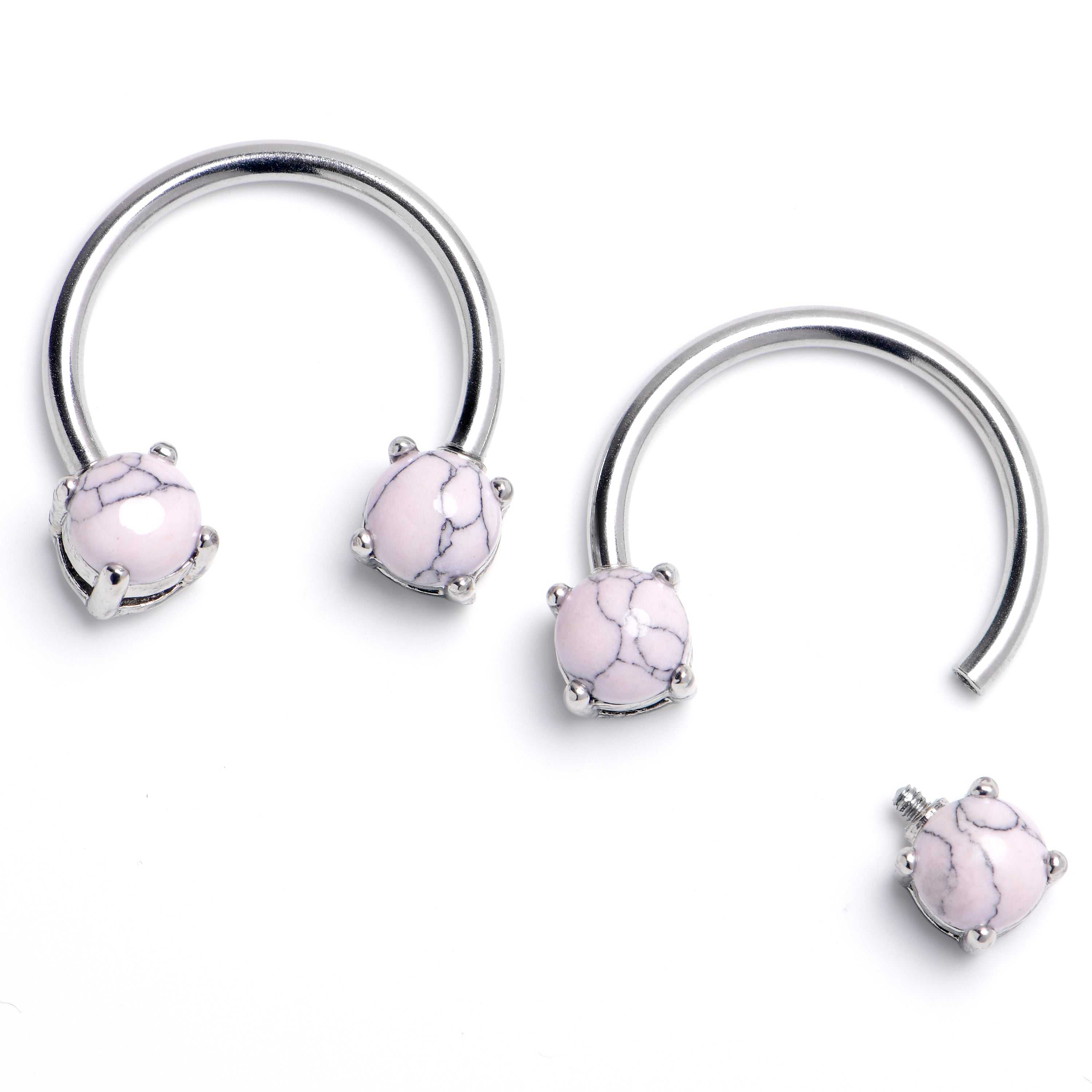 14G 9/16 Pink Turquoise Internally Threaded Horseshoe Nipple Ring Set