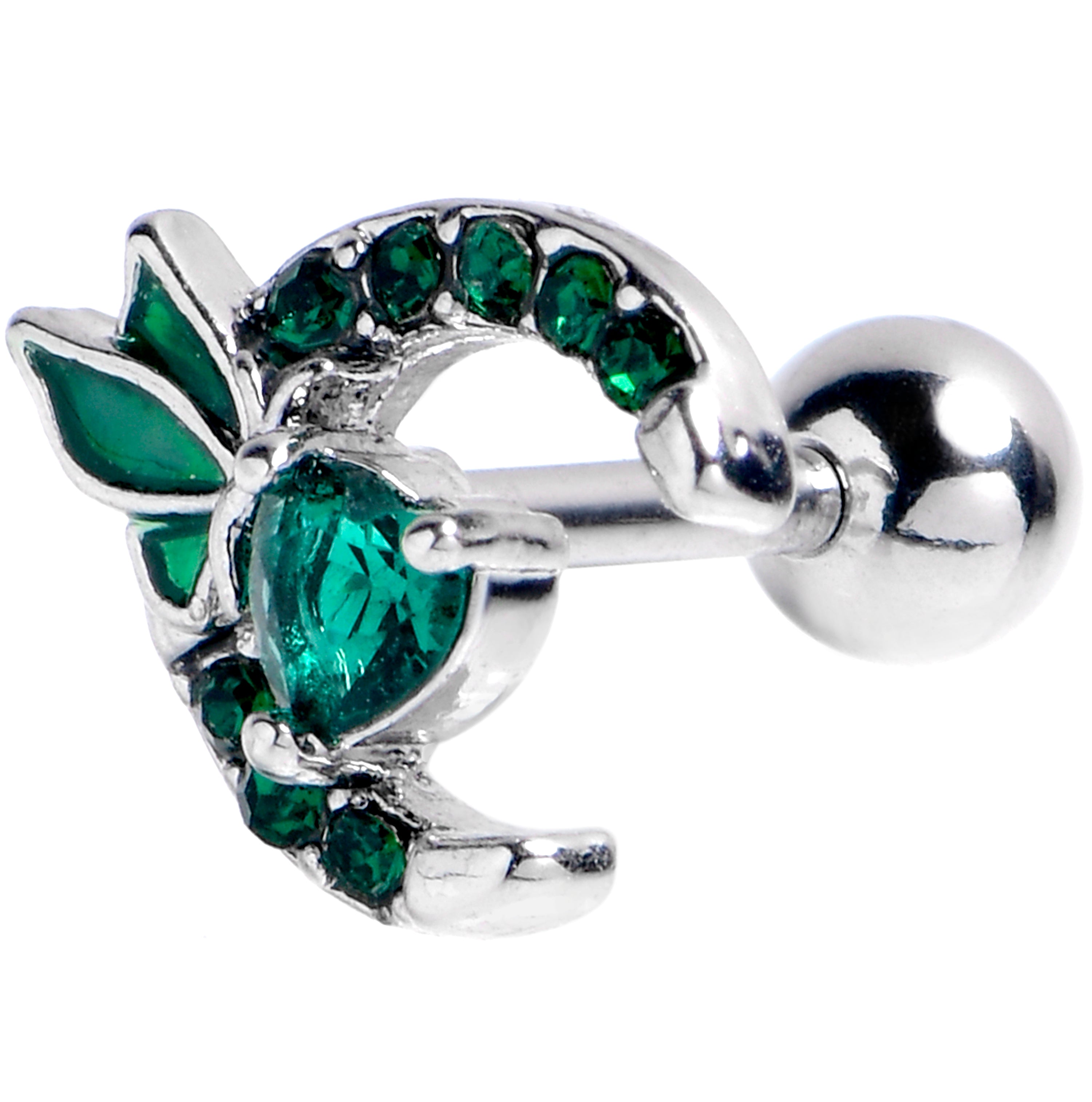 16G 1/4 Green Gem Butterfly Heart Moon Cartilage Tragus Earring