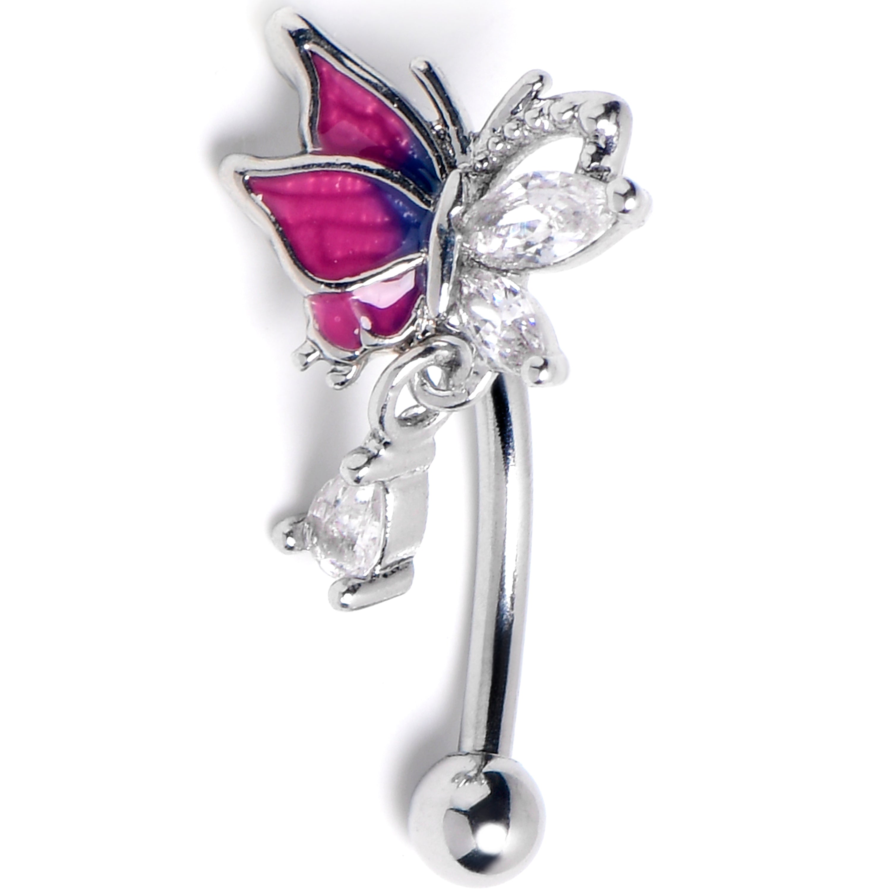 16G 5/16 Clear Gem Dazzling Butterfly Purple Curved Eyebrow Ring