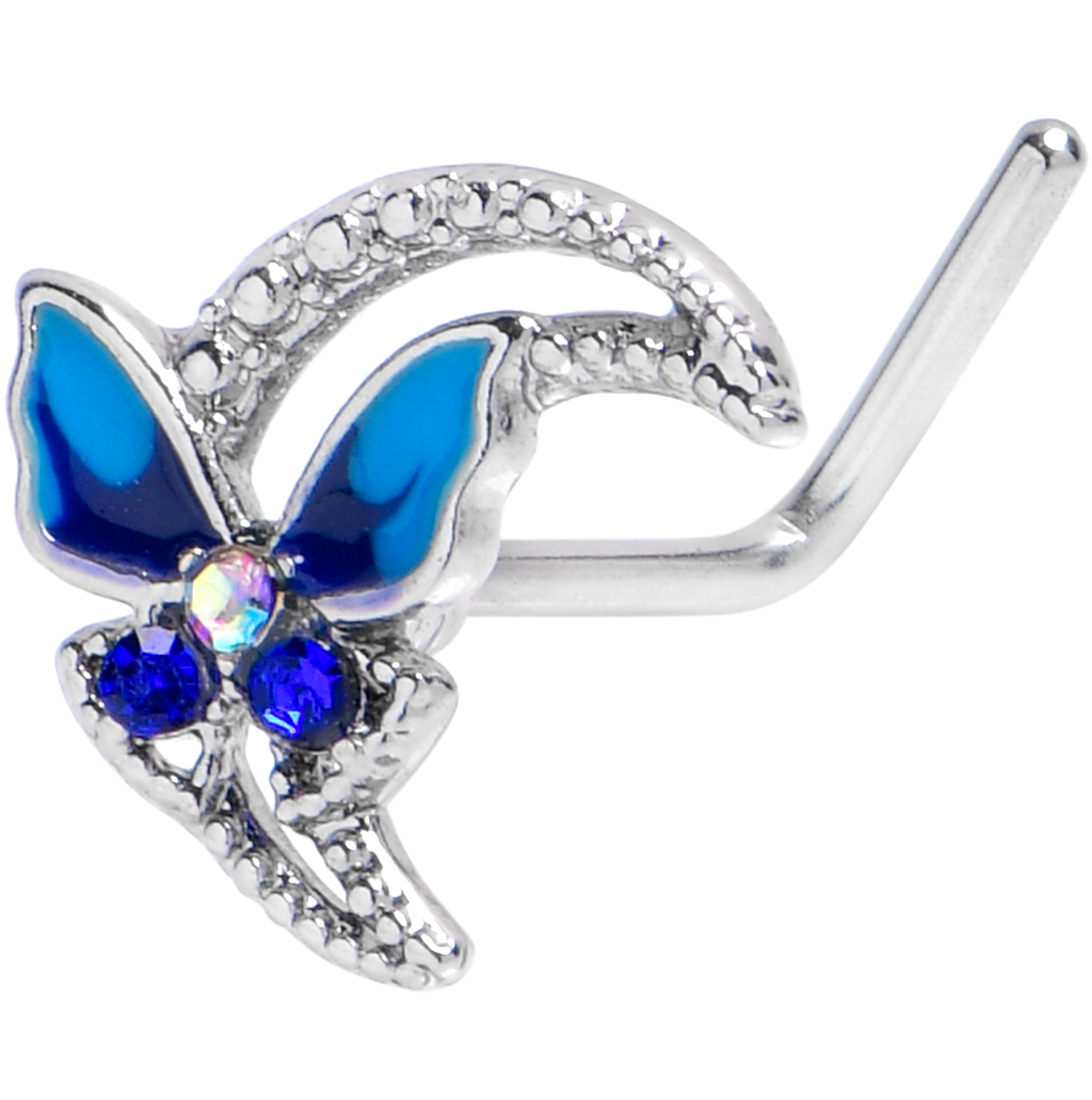 20G 7mm Aurora Gem Butterfly Blue Beauty L Shape Nose Ring