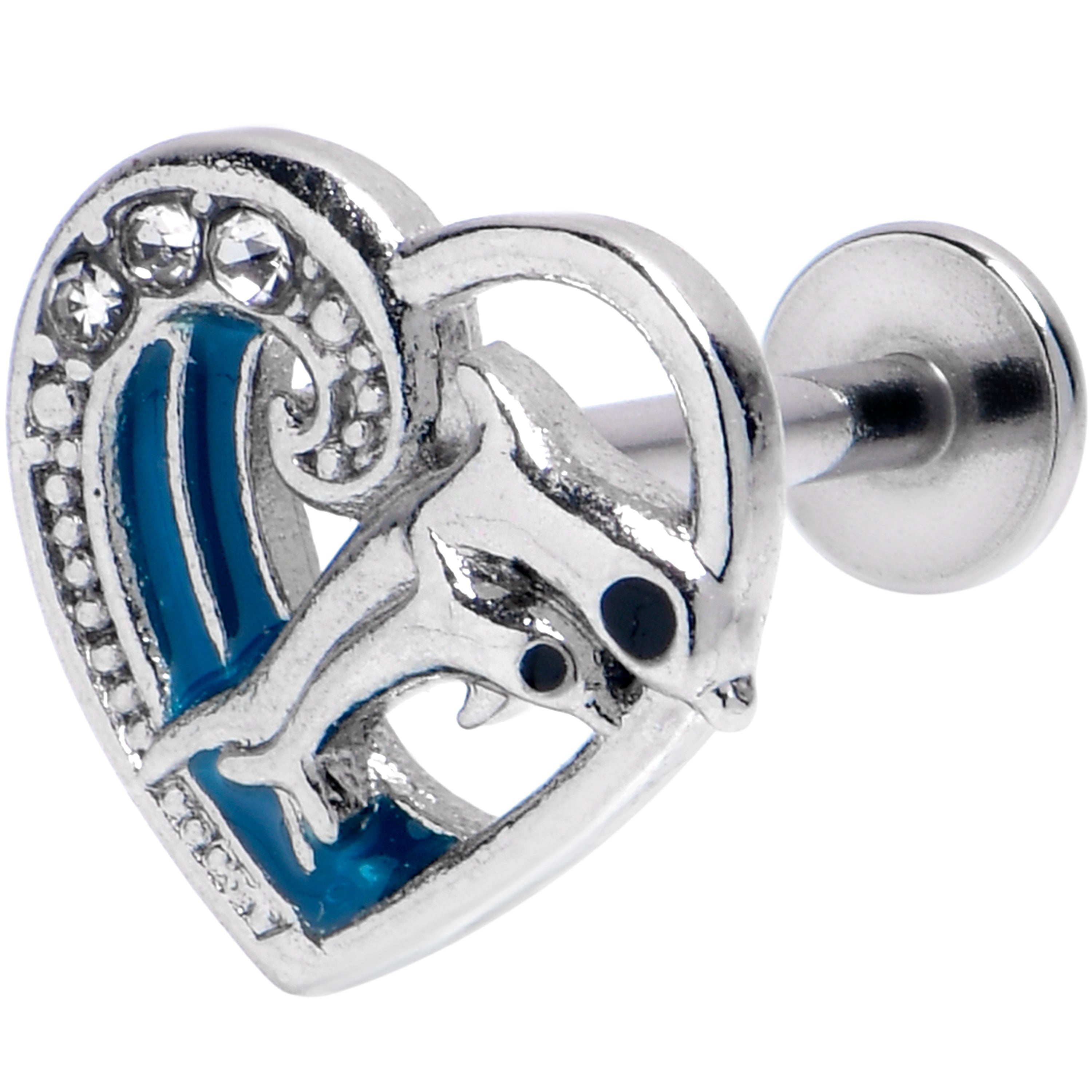 16G 5/16 Clear Gem Dolphin Heart Delight Labret Monroe Tragus