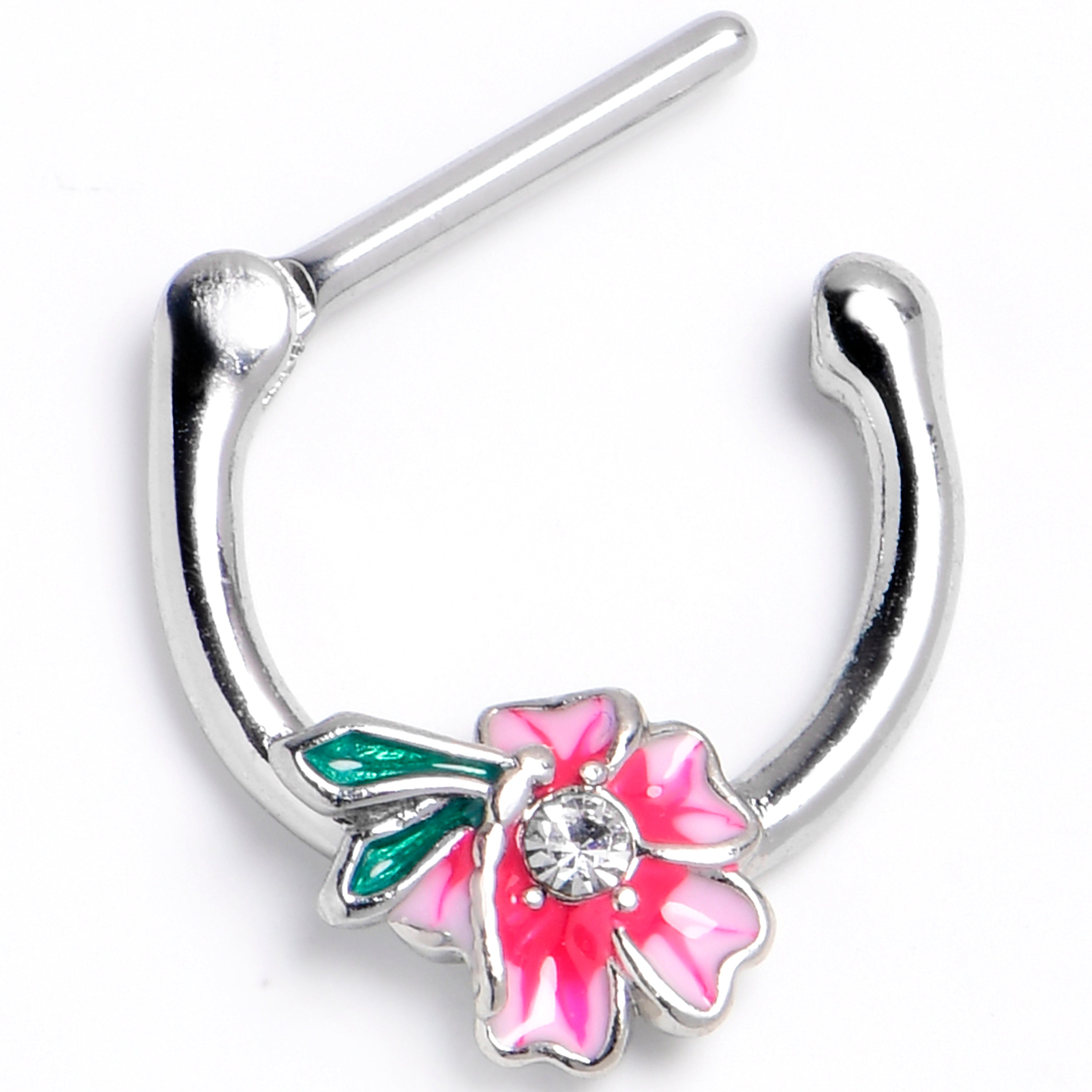 16G 5/16 Clear Gem Faerie Flower Pink Cartilage Clicker