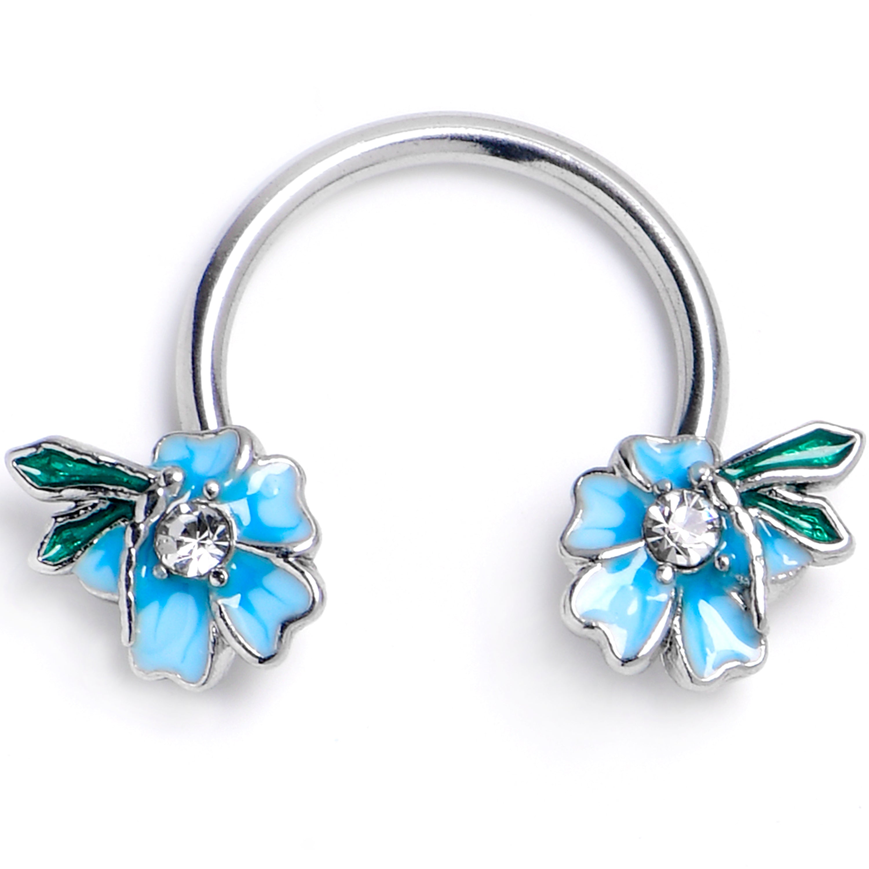16G 3/8 Clear Gem Faerie Flower Blue Horseshoe Circular Barbell
