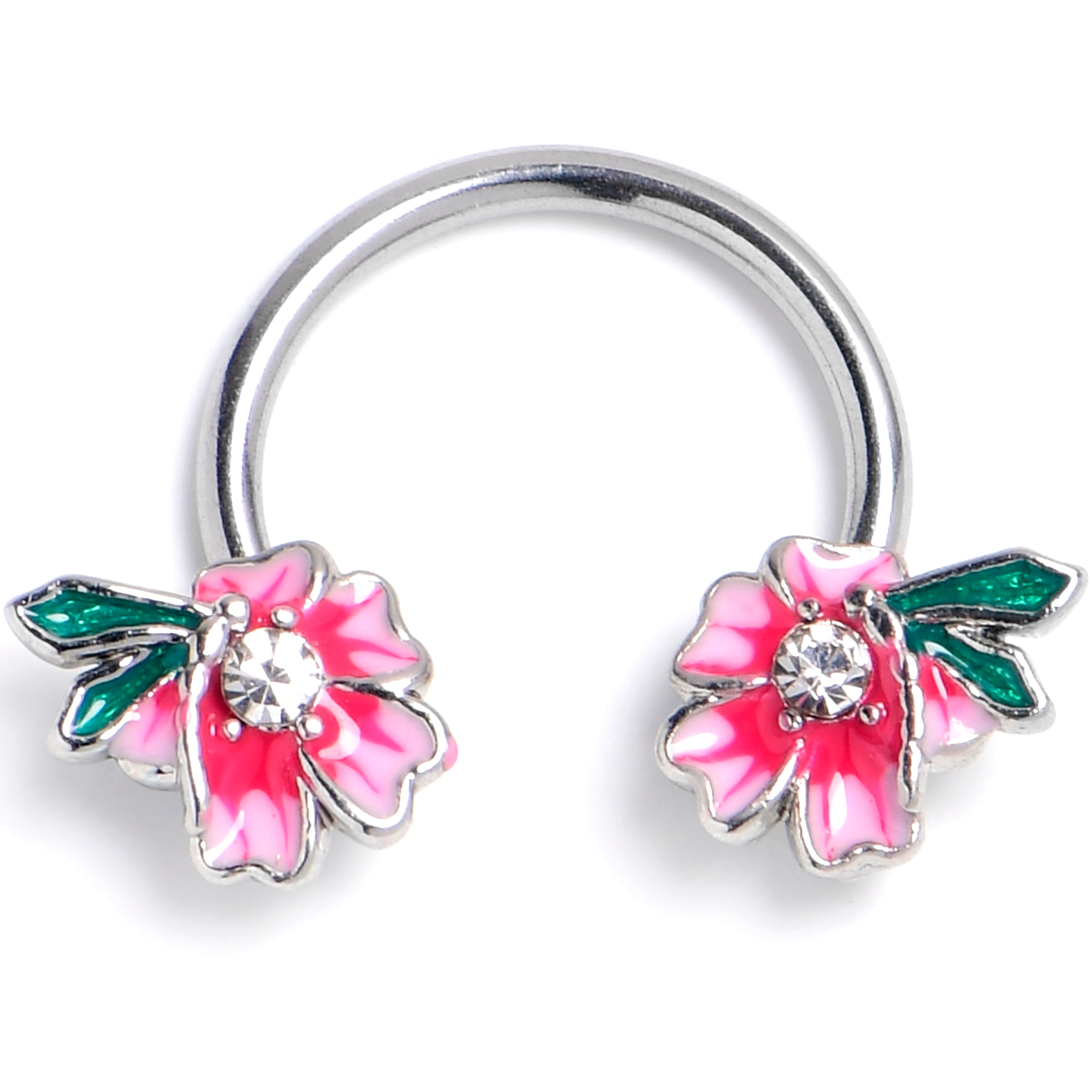 16G 3/8 Clear Gem Faerie Flower Pink Horseshoe Circular Barbell