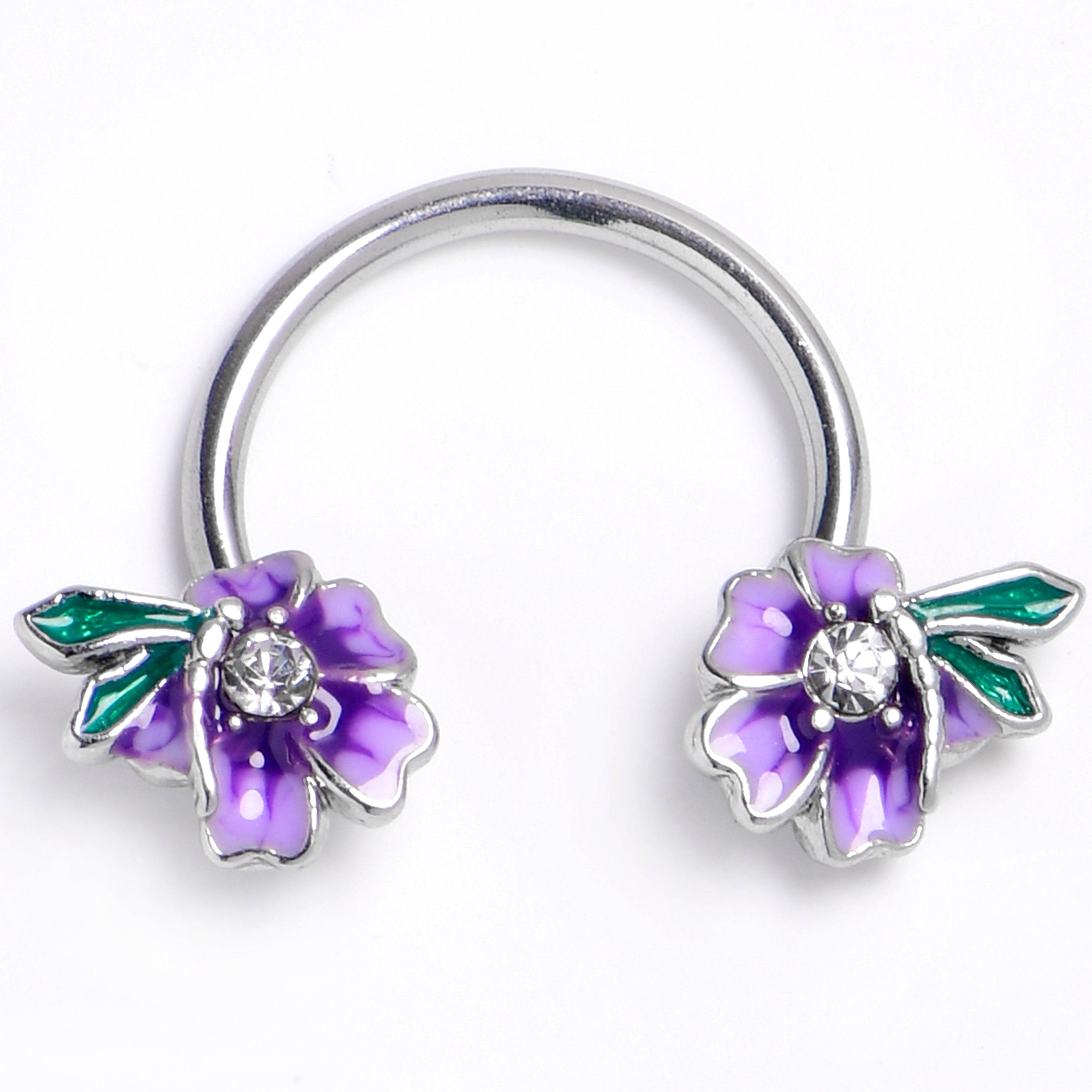 16G 3/8 Clear Gem Faerie Flower Purple Horseshoe Circular Barbell