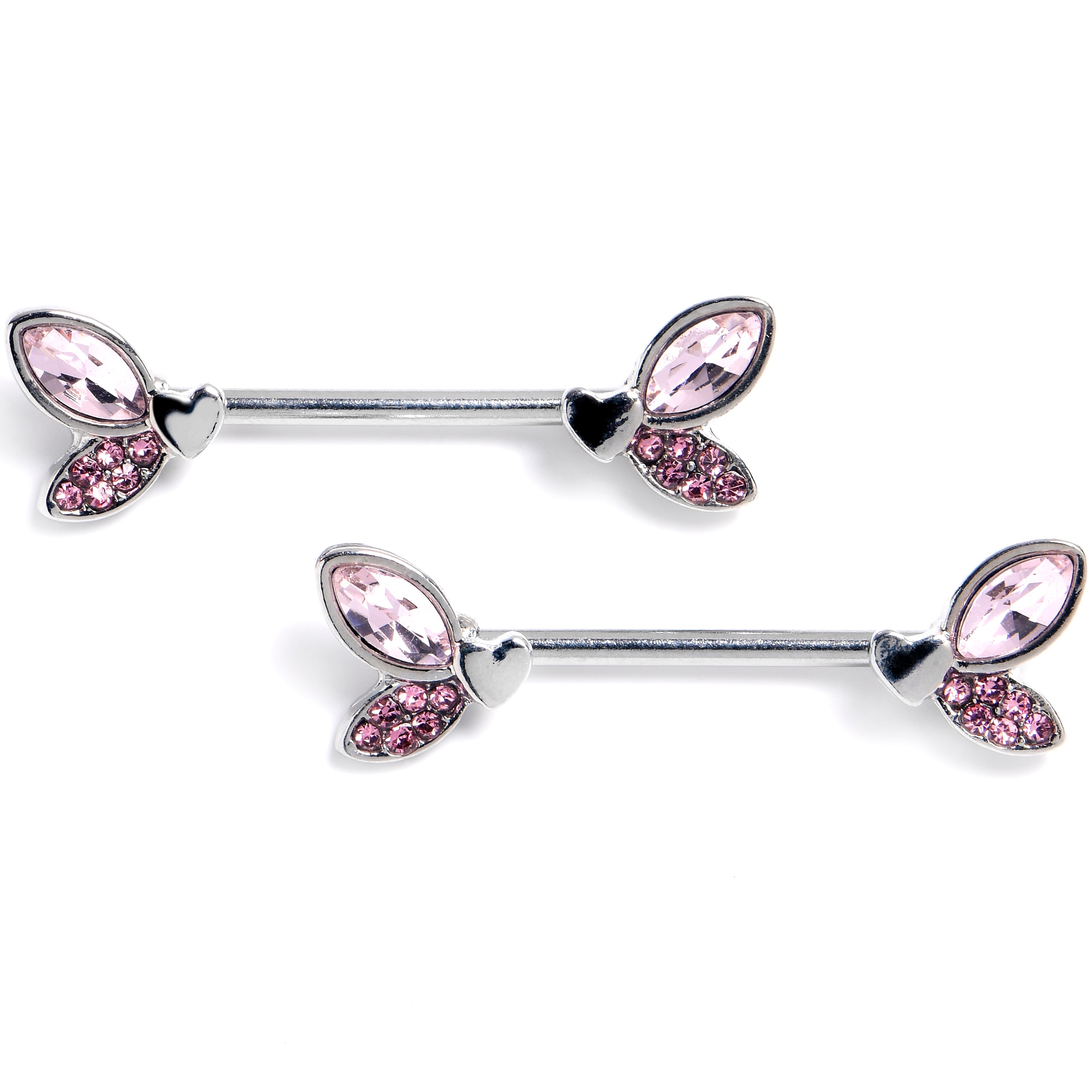14G 9/16 Pink Gem Butterfly Lover Barbell Nipple Ring Set